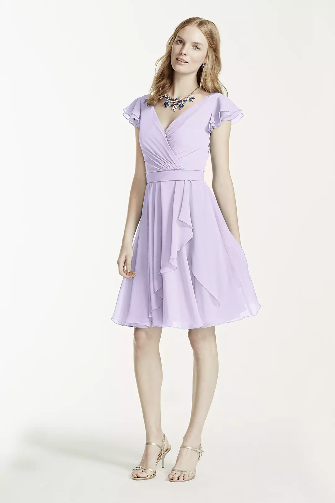Short Chiffon Dress with Crinkle Flutter Sleeve - Image 94