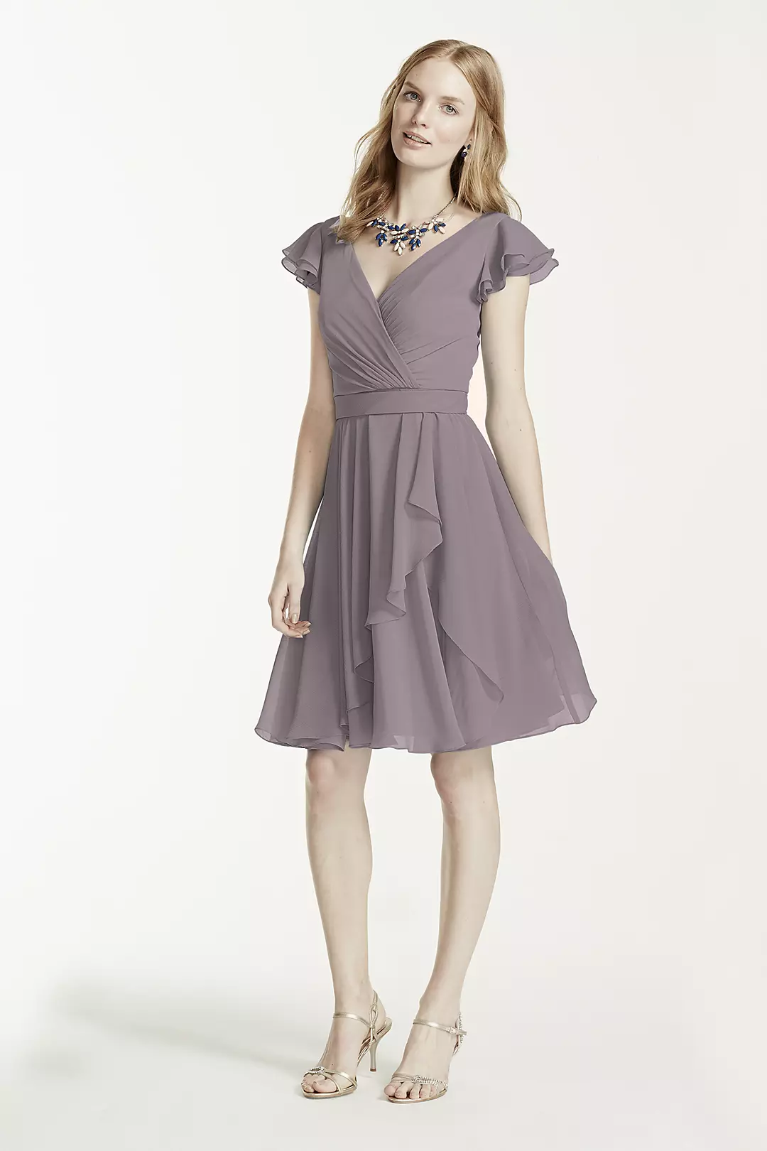 Short Chiffon Dress with Crinkle Flutter Sleeve - Image 97
