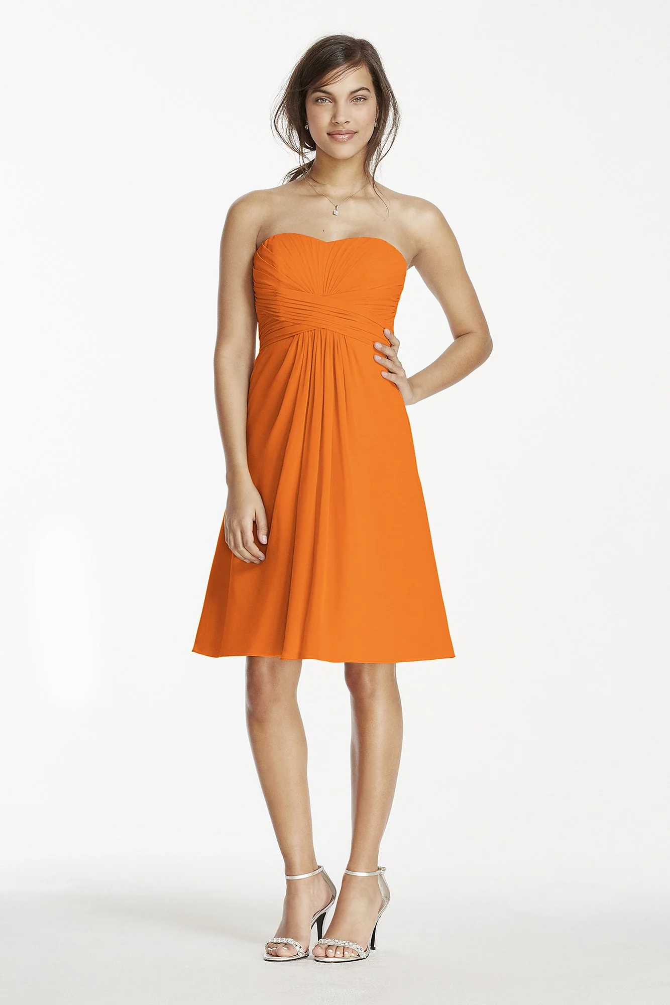 Short Chiffon Dress with Pleated Bodice - Image 100