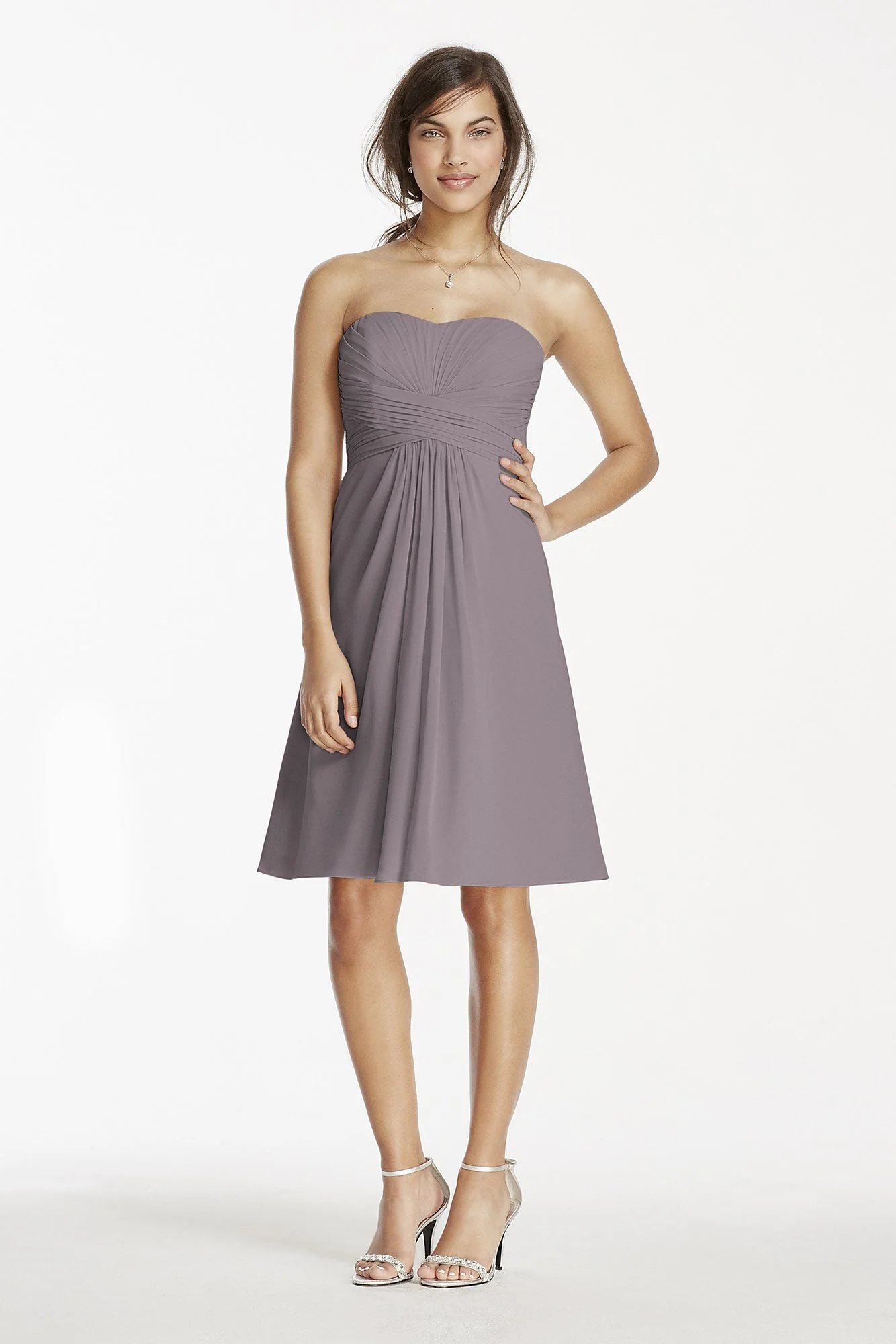 Short Chiffon Dress with Pleated Bodice - Image 55