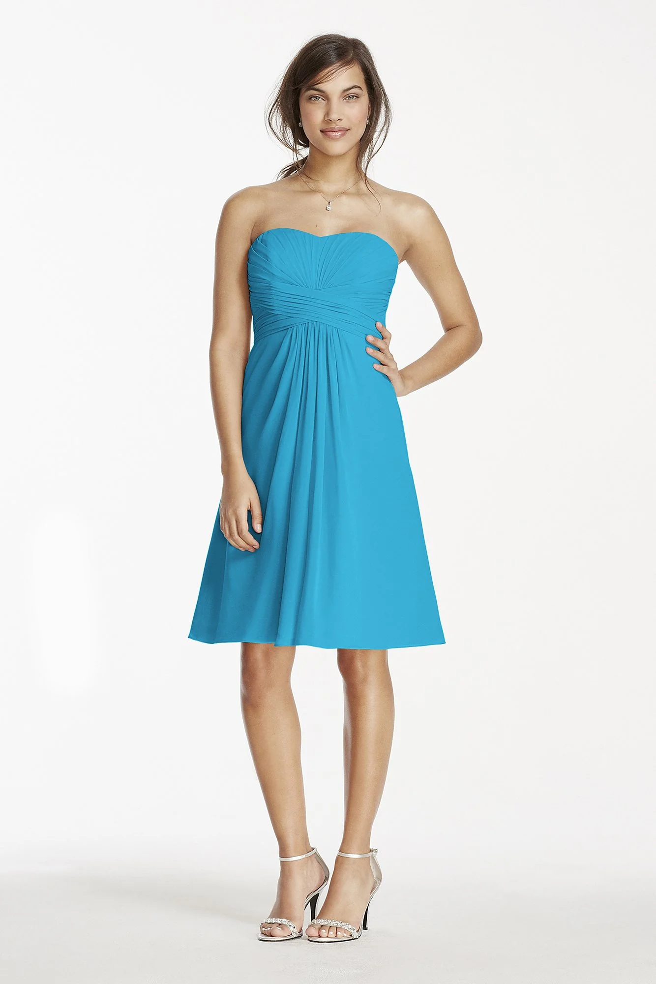 Short Chiffon Dress with Pleated Bodice - Image 63