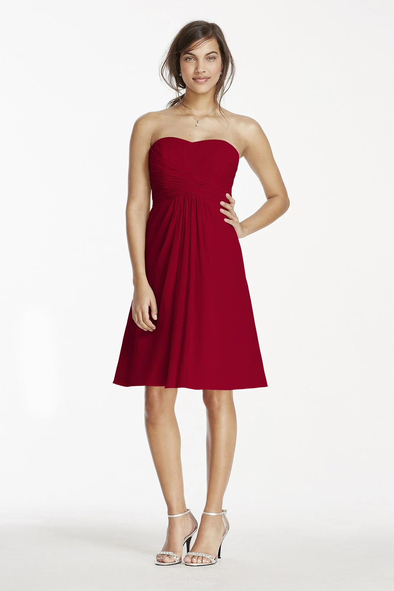 Short Chiffon Dress with Pleated Bodice - Image 77