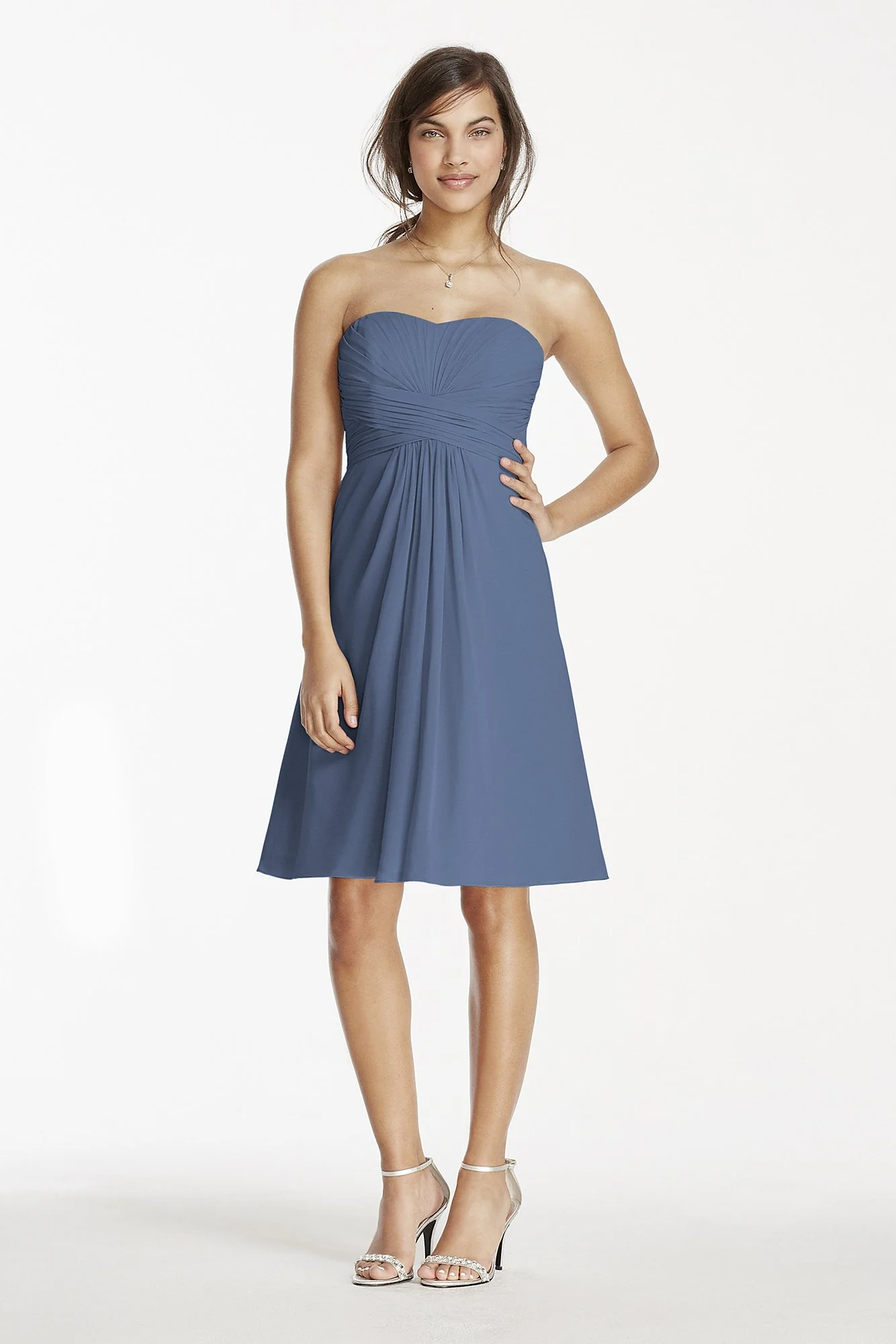 Short Chiffon Dress with Pleated Bodice - Image 82