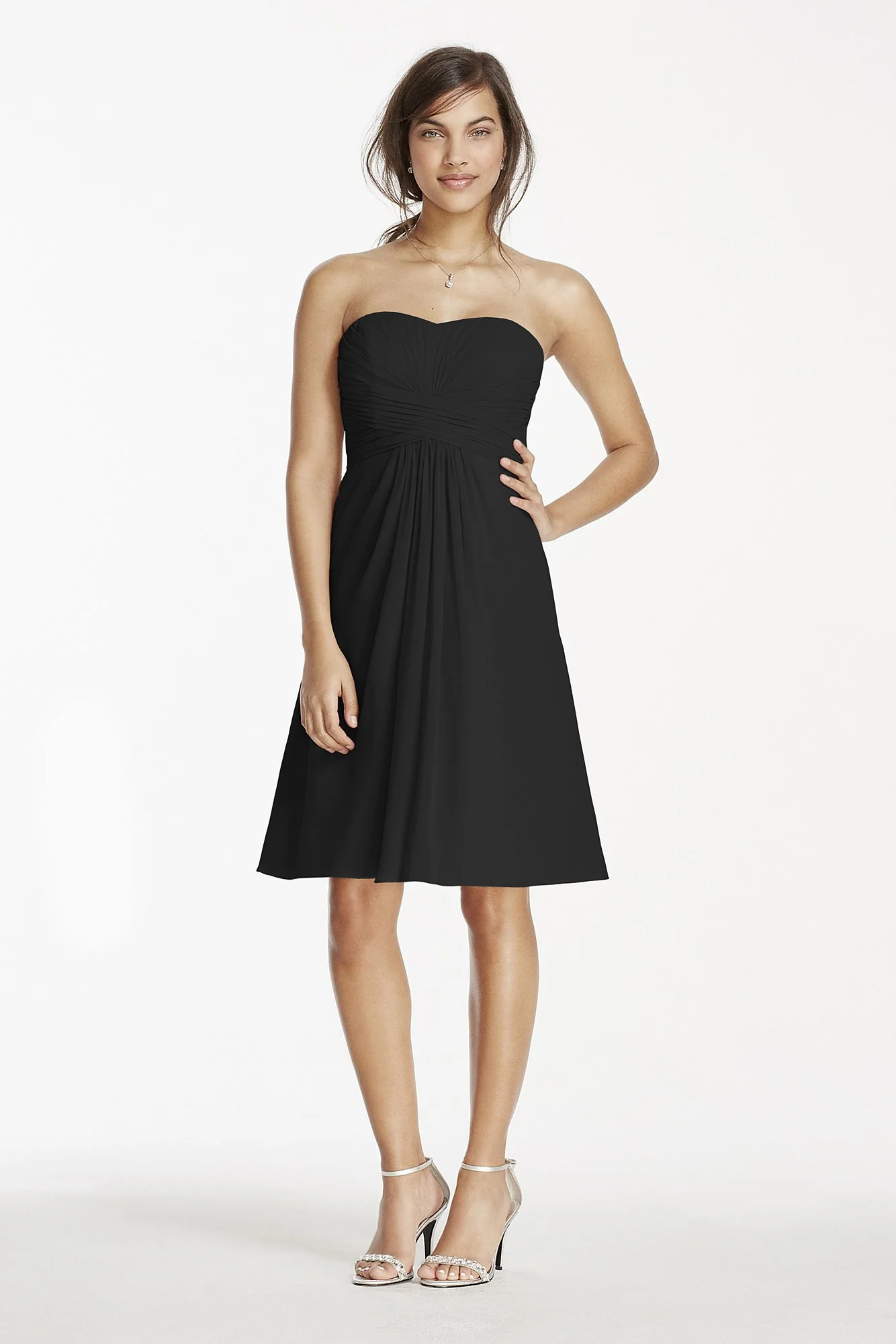 Short Chiffon Dress with Pleated Bodice - Image 88