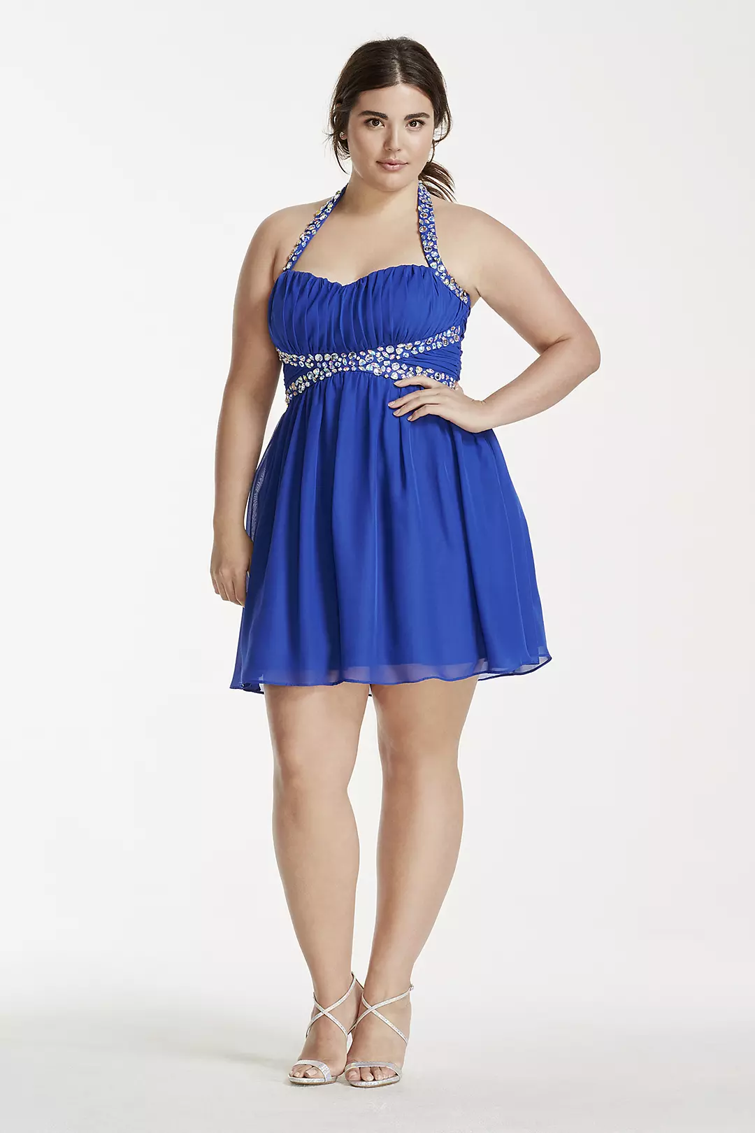 Short Chiffon Halter Dress with Crystal Beading - Image 2