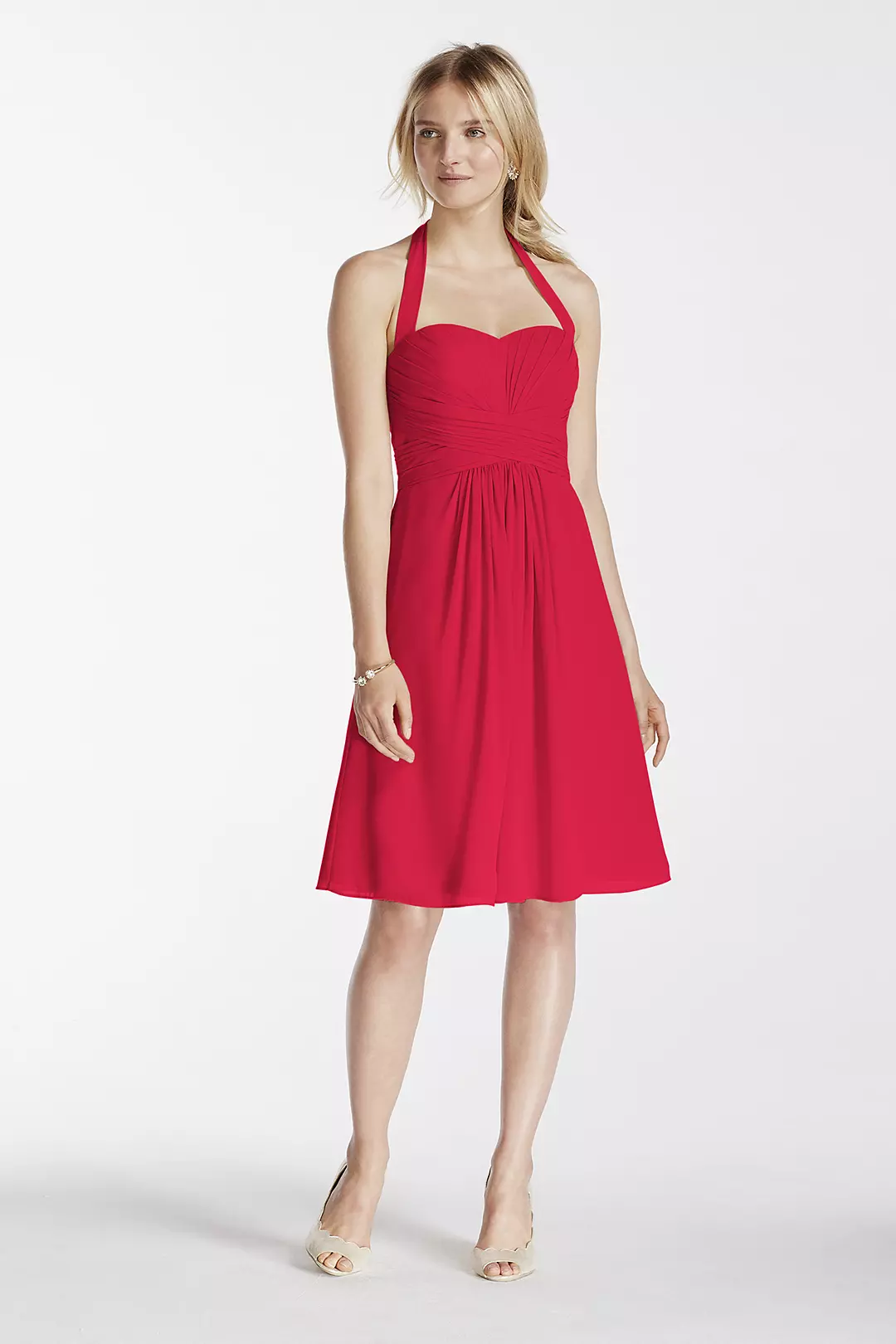 Short Chiffon Halter Dress with Pleated Bodice