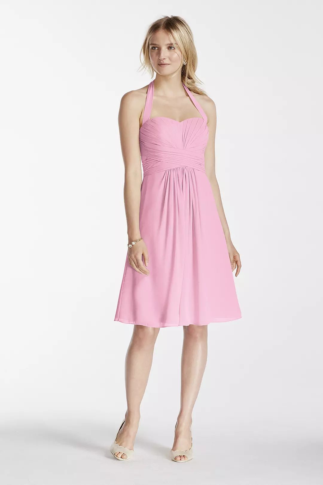 Short Chiffon Halter Dress with Pleated Bodice - Image 15