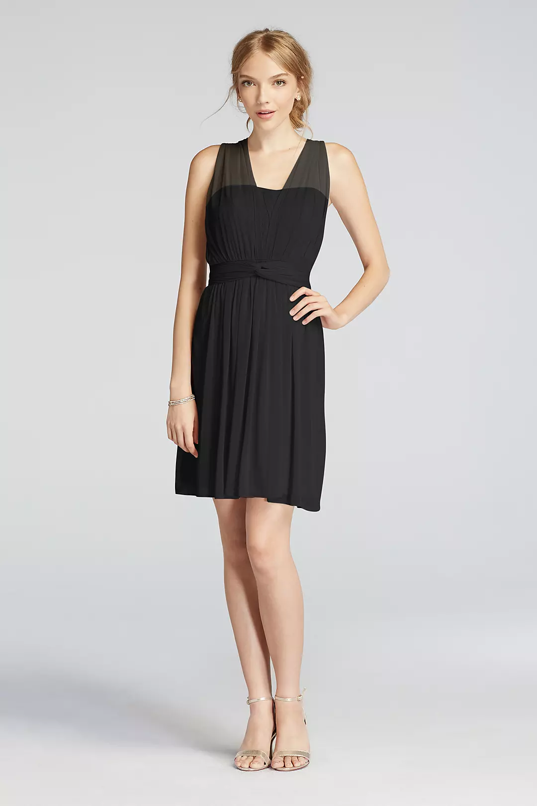 Short Convertible Mesh Dress with Pleats - Image 2