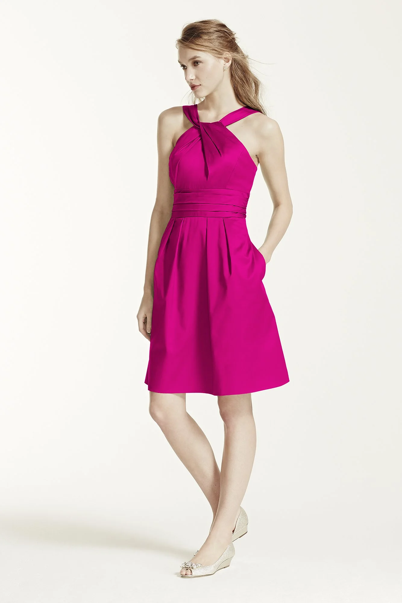 Short Cotton Dress with Y-Neck and Skirt Pleating - Image 16