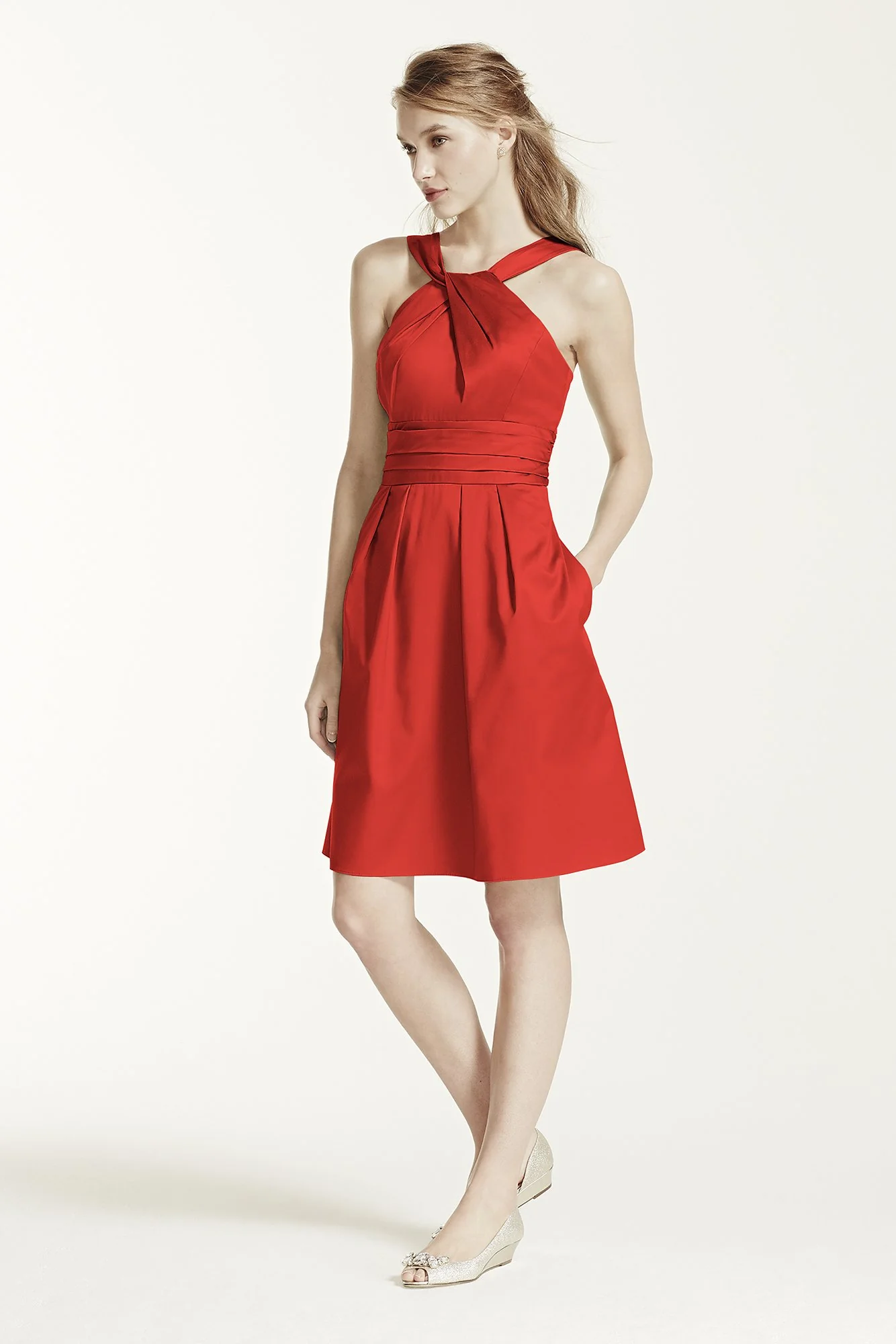 Short Cotton Dress with Y-Neck and Skirt Pleating - Image 6