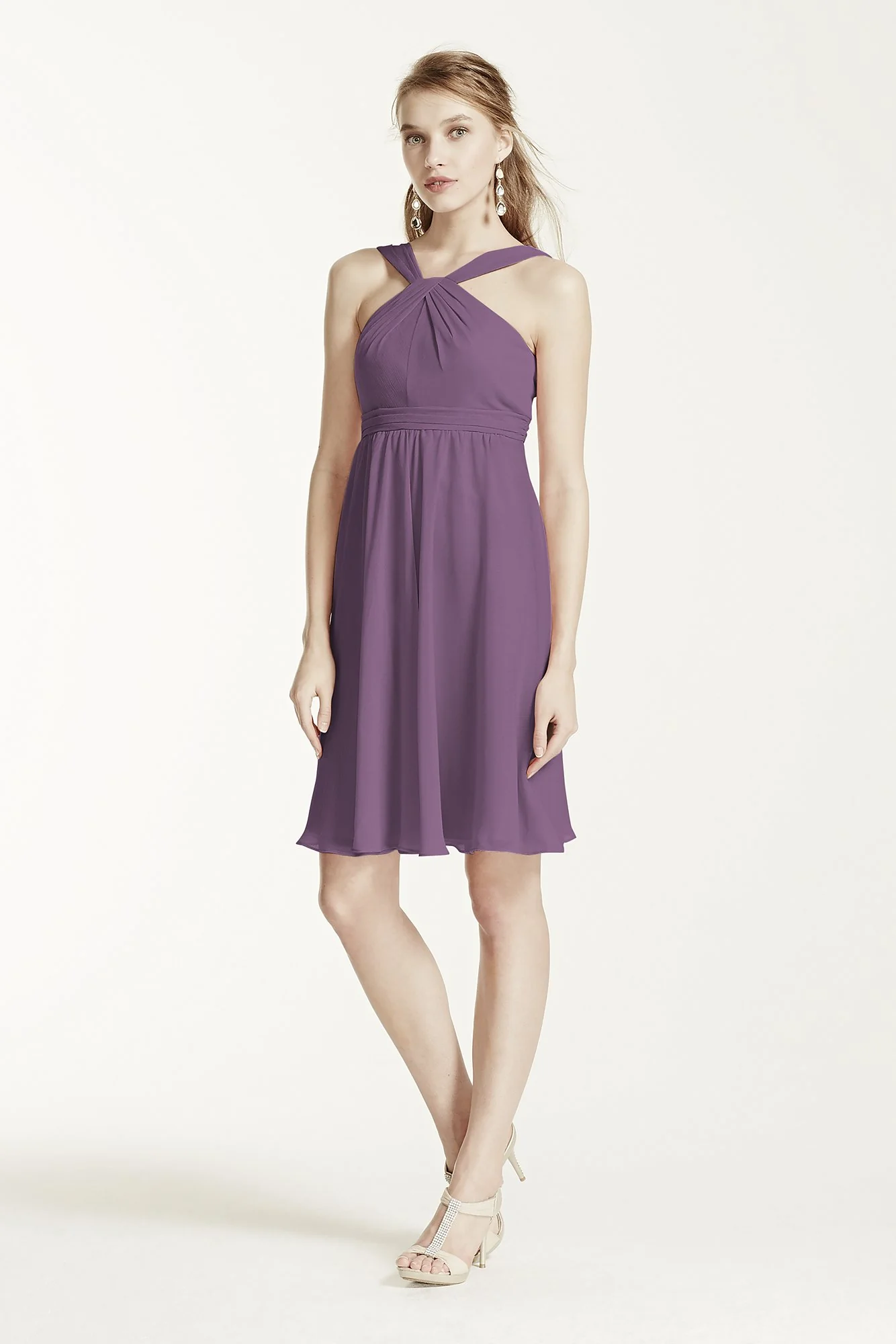 Short Crinkle Chiffon Bridesmaid Dress with Halter - Image 111