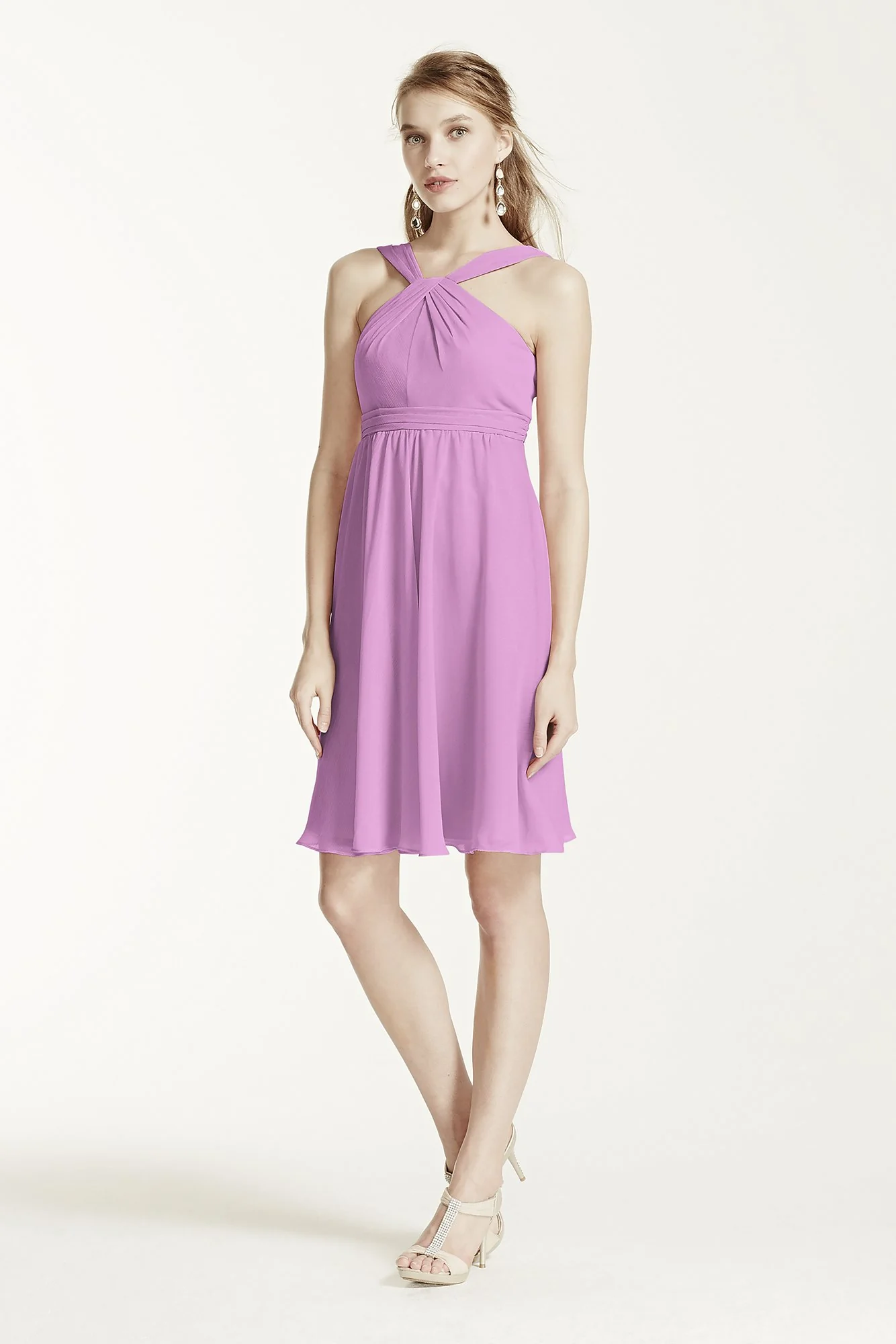 Short Crinkle Chiffon Bridesmaid Dress with Halter - Image 112