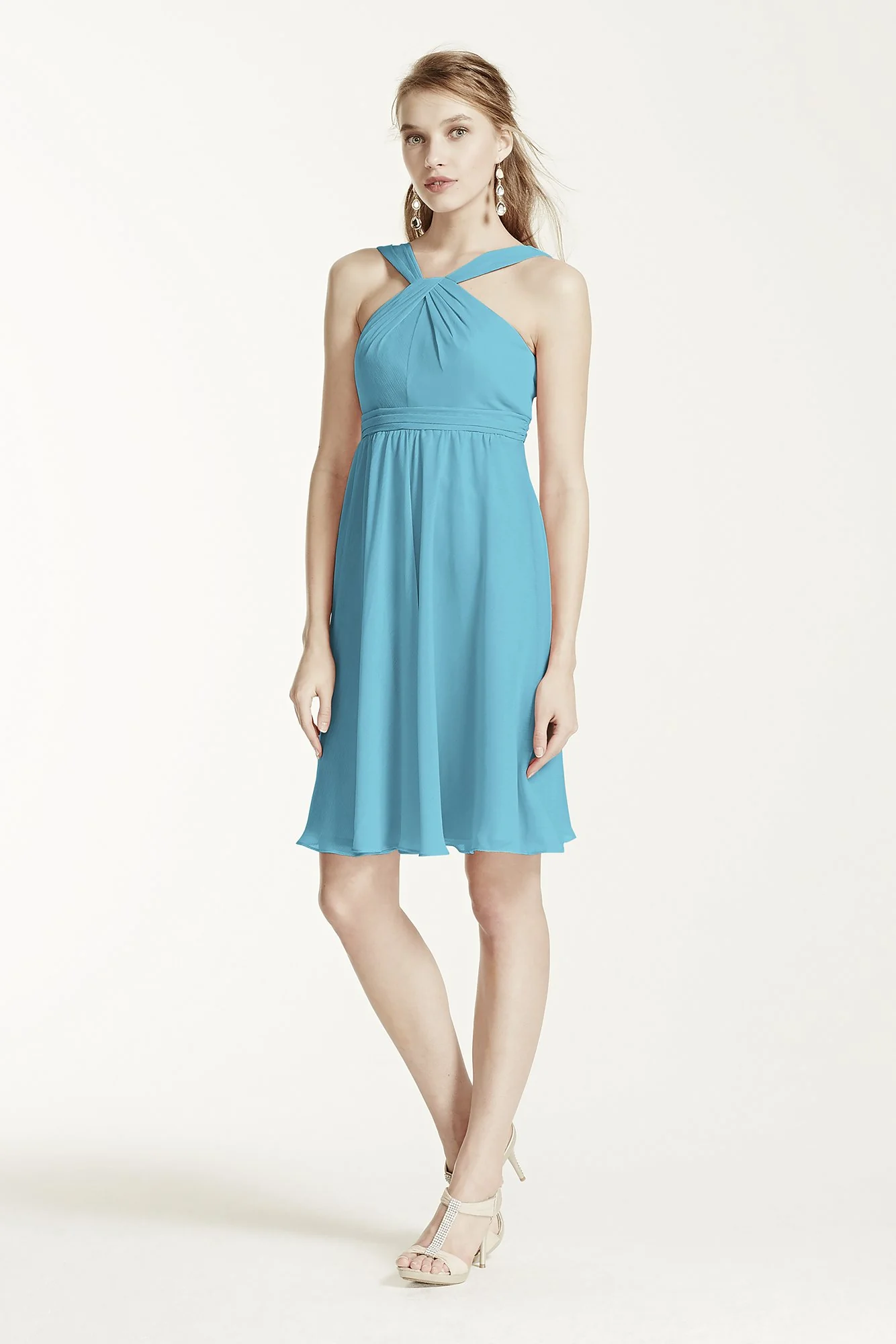 Short Crinkle Chiffon Bridesmaid Dress with Halter - Image 113