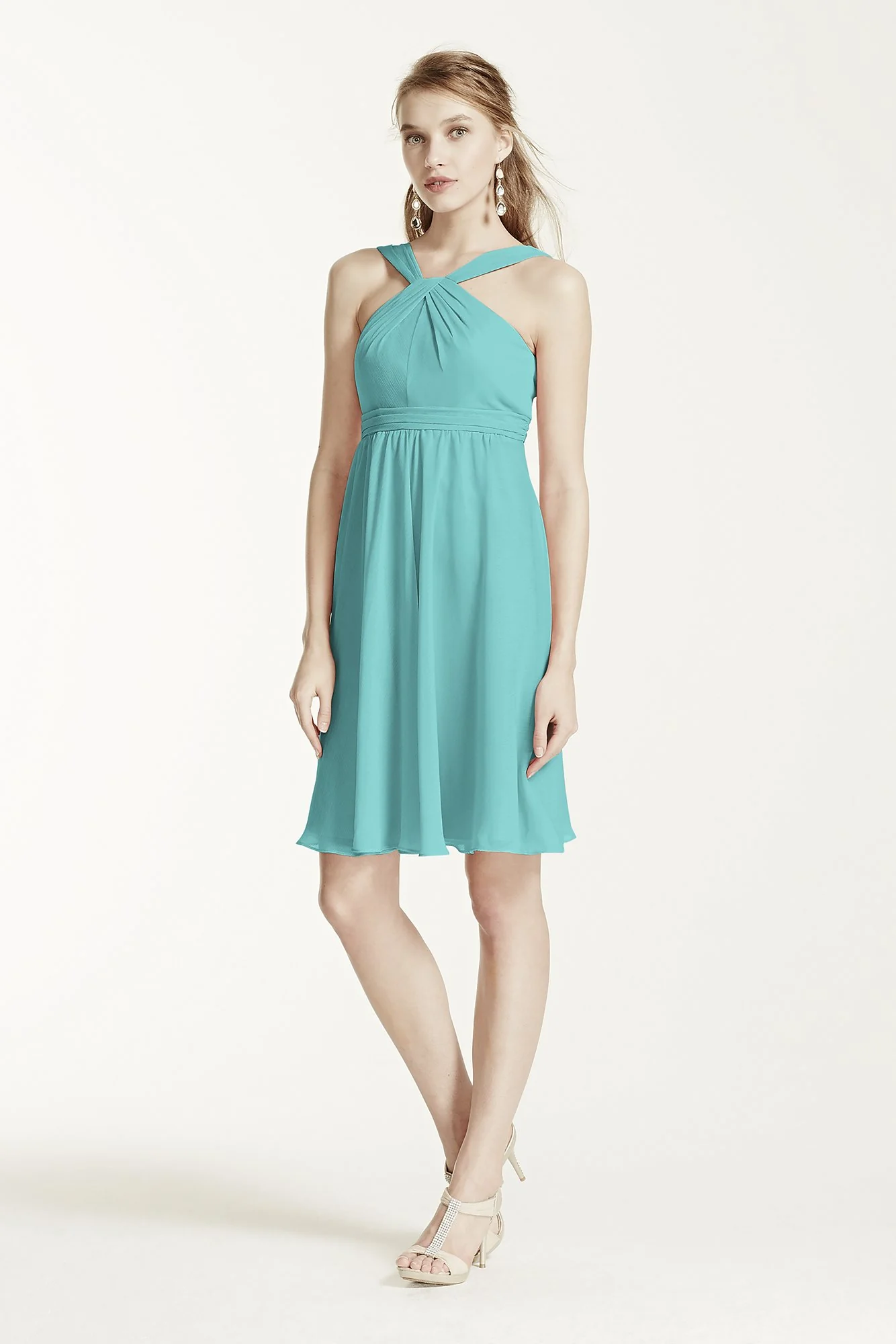 Short Crinkle Chiffon Bridesmaid Dress with Halter - Image 14