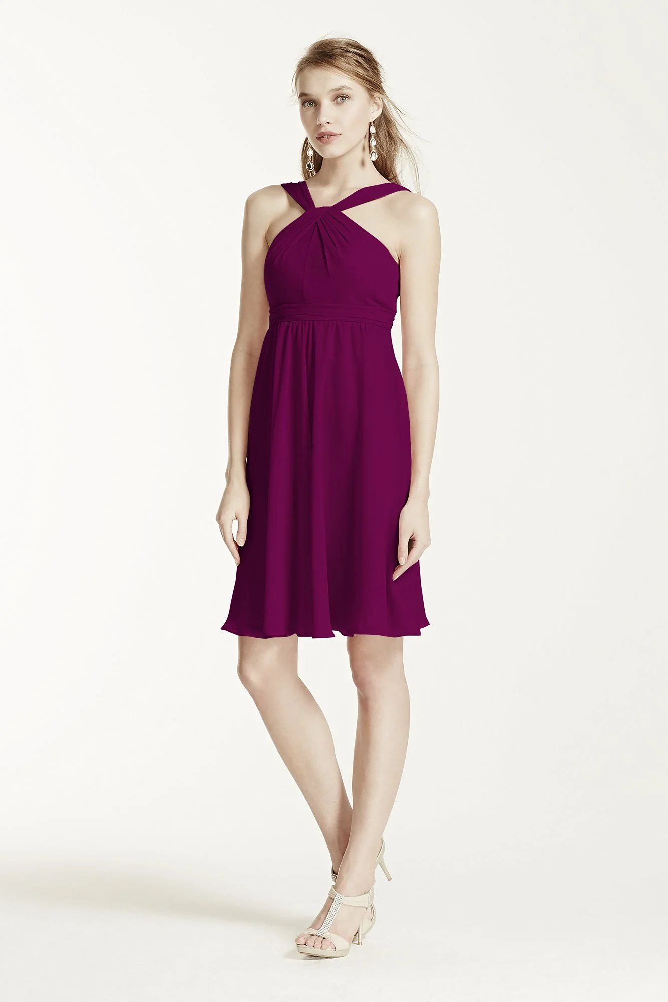 Short Crinkle Chiffon Bridesmaid Dress with Halter - Image 27