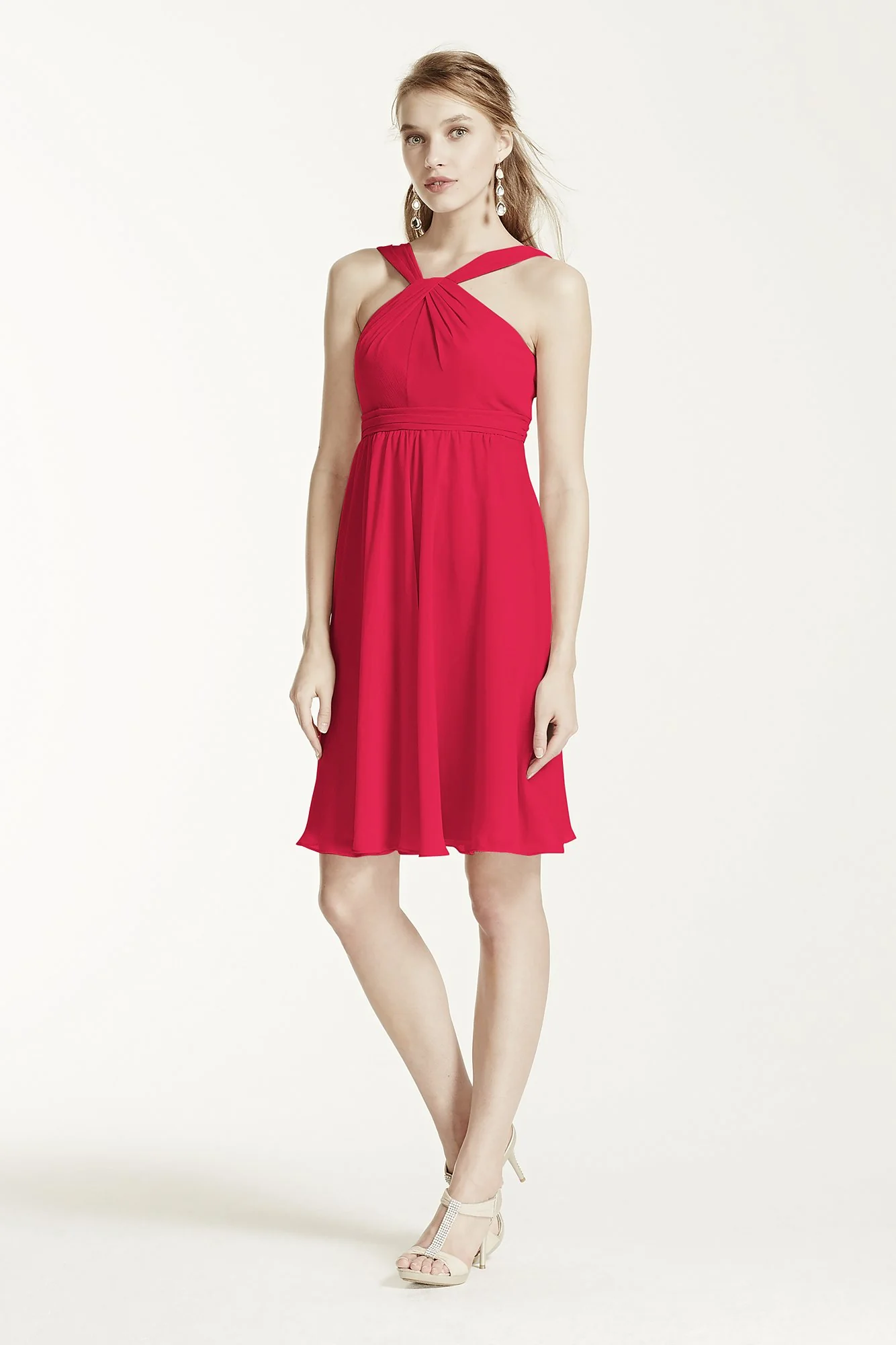 Short Crinkle Chiffon Bridesmaid Dress with Halter - Image 28