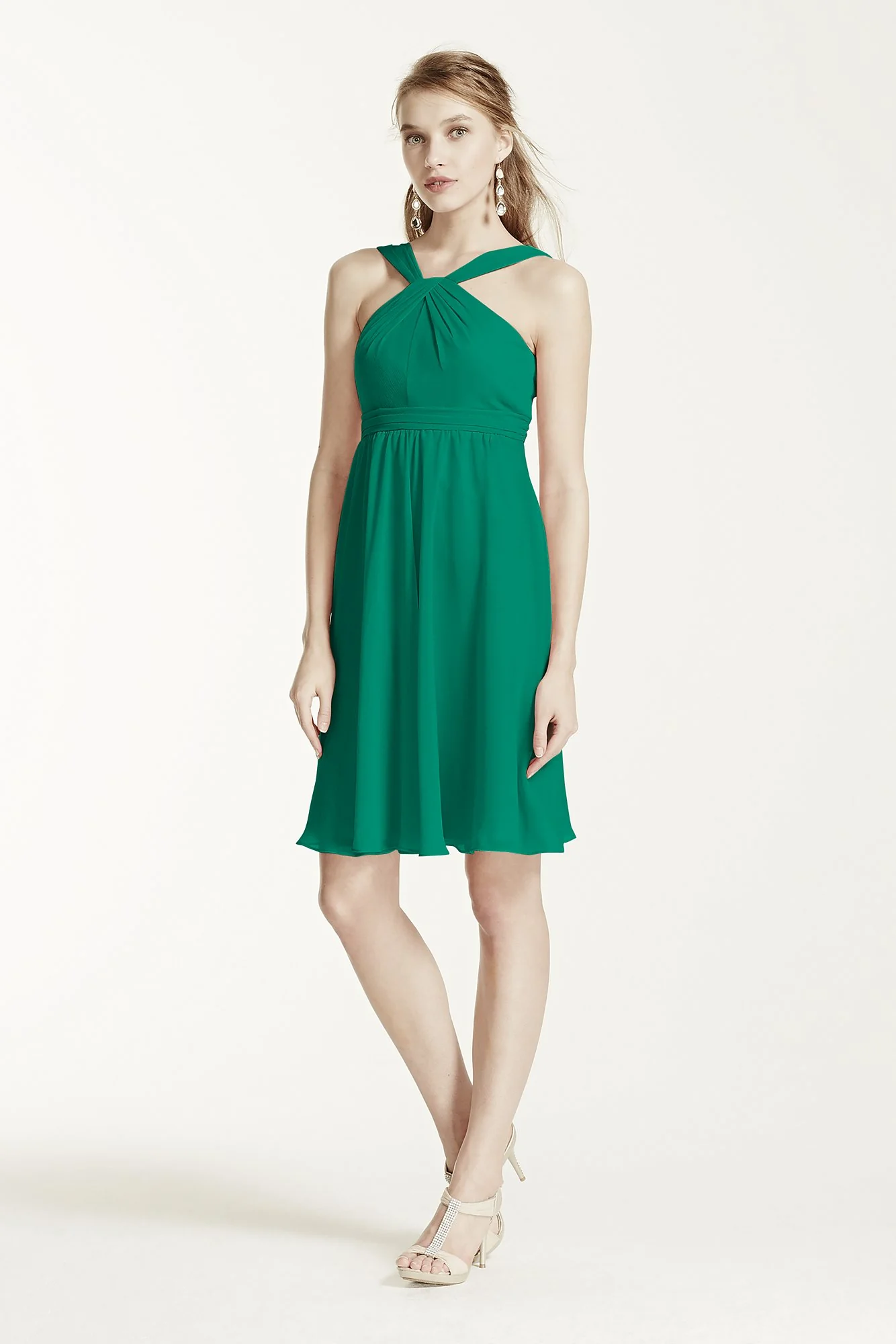 Short Crinkle Chiffon Bridesmaid Dress with Halter - Image 29