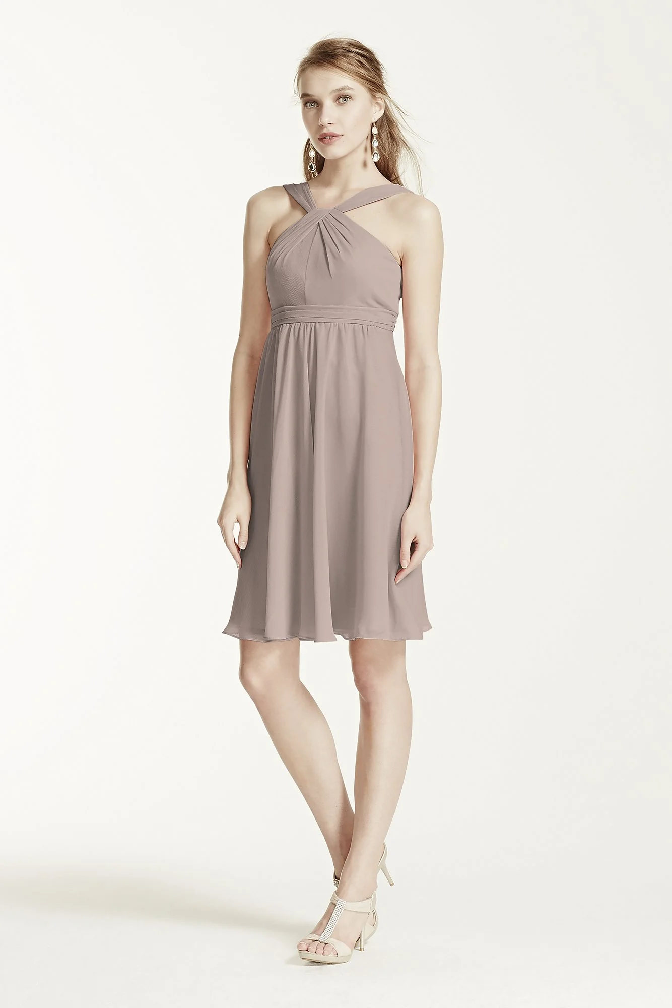 Short Crinkle Chiffon Bridesmaid Dress with Halter - Image 30