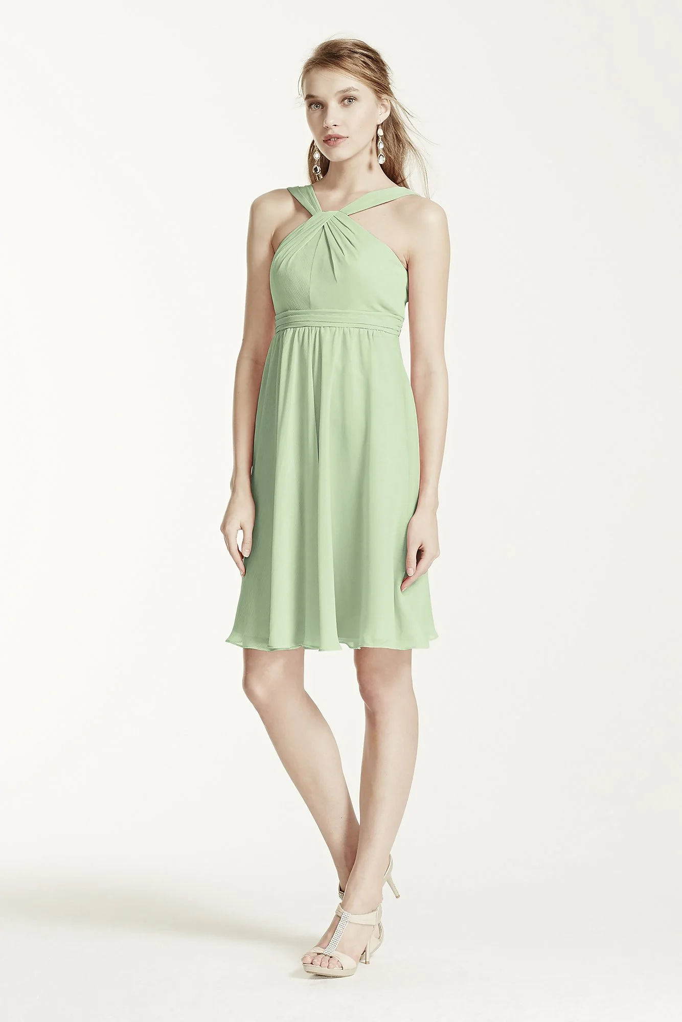 Short Crinkle Chiffon Bridesmaid Dress with Halter - Image 31