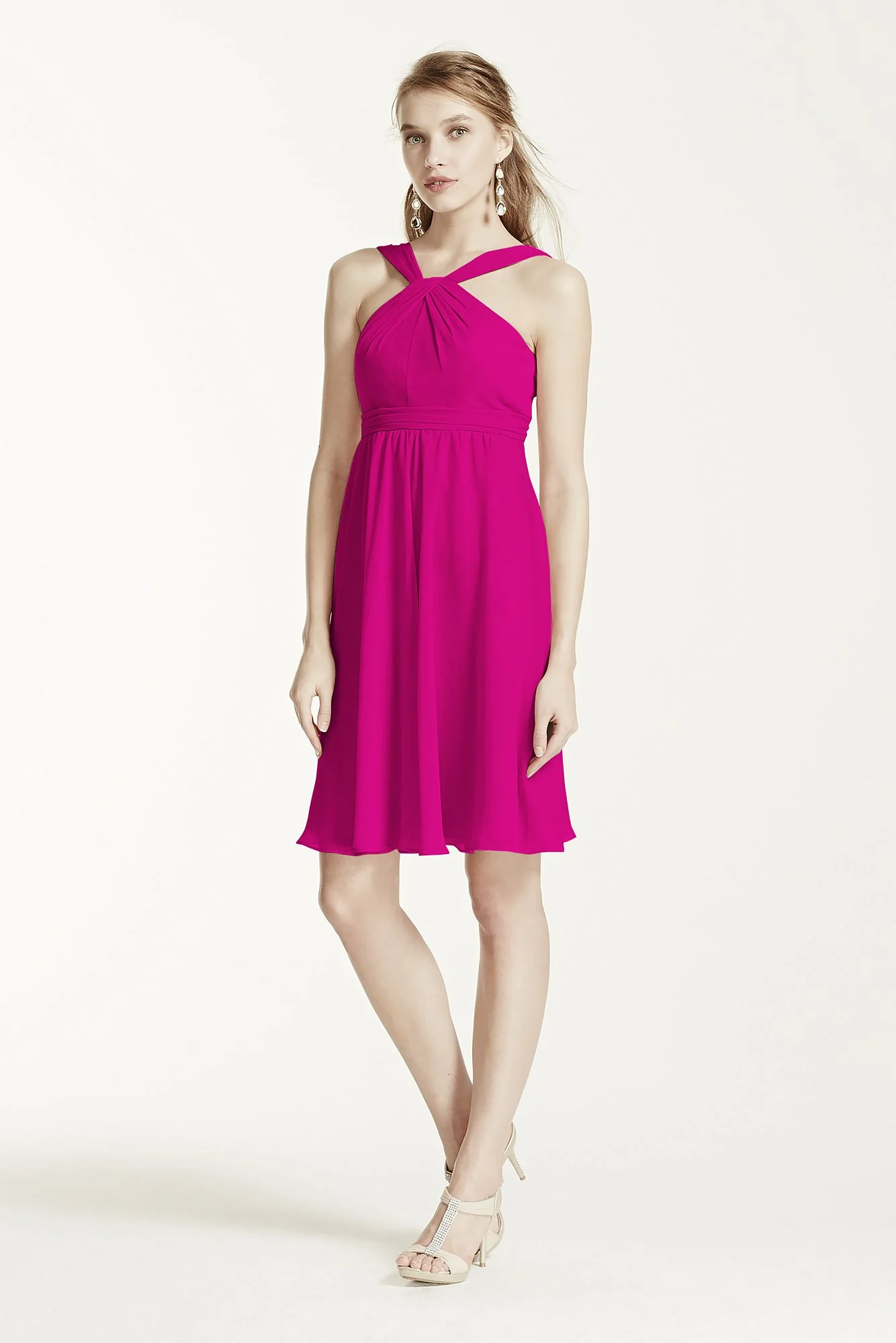 Short Crinkle Chiffon Bridesmaid Dress with Halter - Image 32