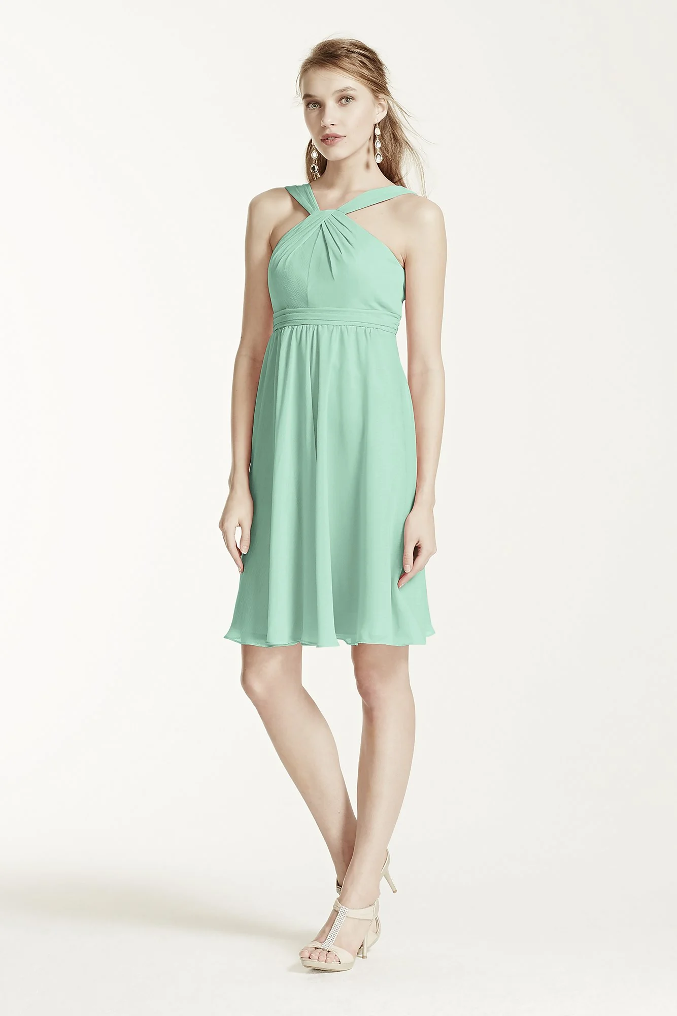 Short Crinkle Chiffon Bridesmaid Dress with Halter - Image 36