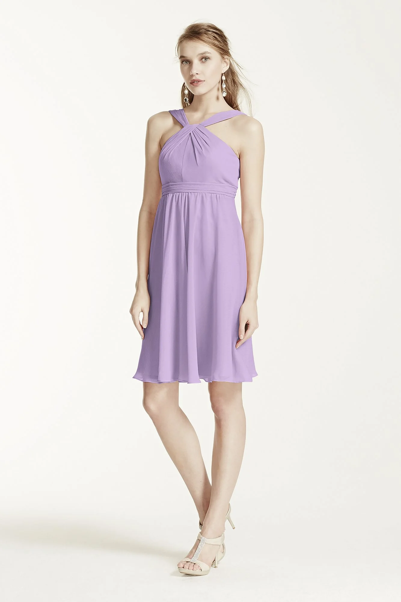 Short Crinkle Chiffon Bridesmaid Dress with Halter - Image 42