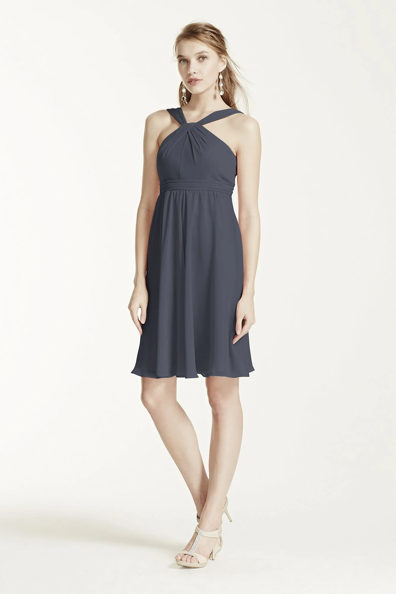 Short Crinkle Chiffon Bridesmaid Dress with Halter - Image 48