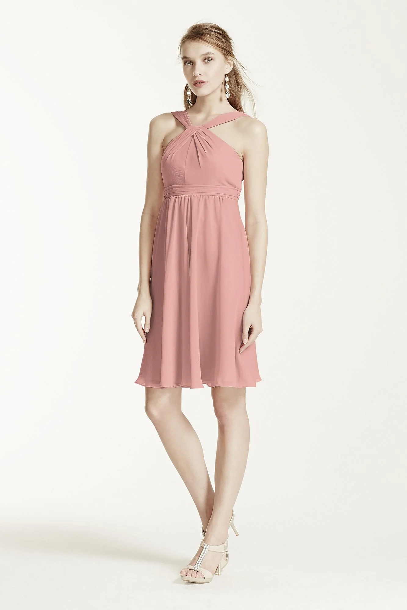 Short Crinkle Chiffon Bridesmaid Dress with Halter - Image 53