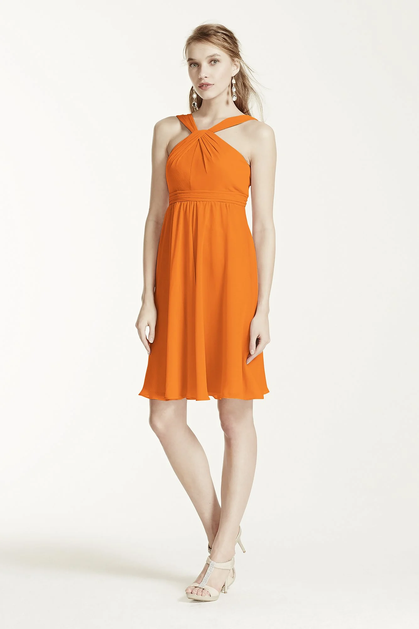 Short Crinkle Chiffon Bridesmaid Dress with Halter - Image 63