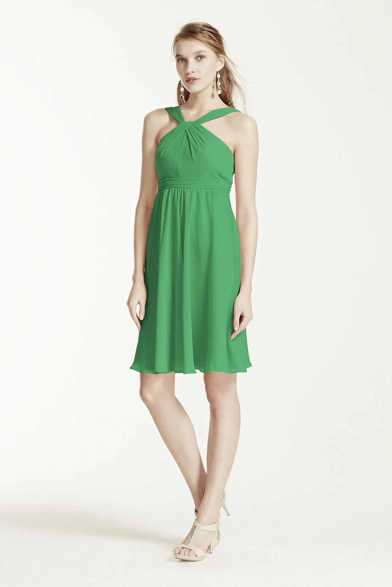 Short Crinkle Chiffon Bridesmaid Dress with Halter - Image 69