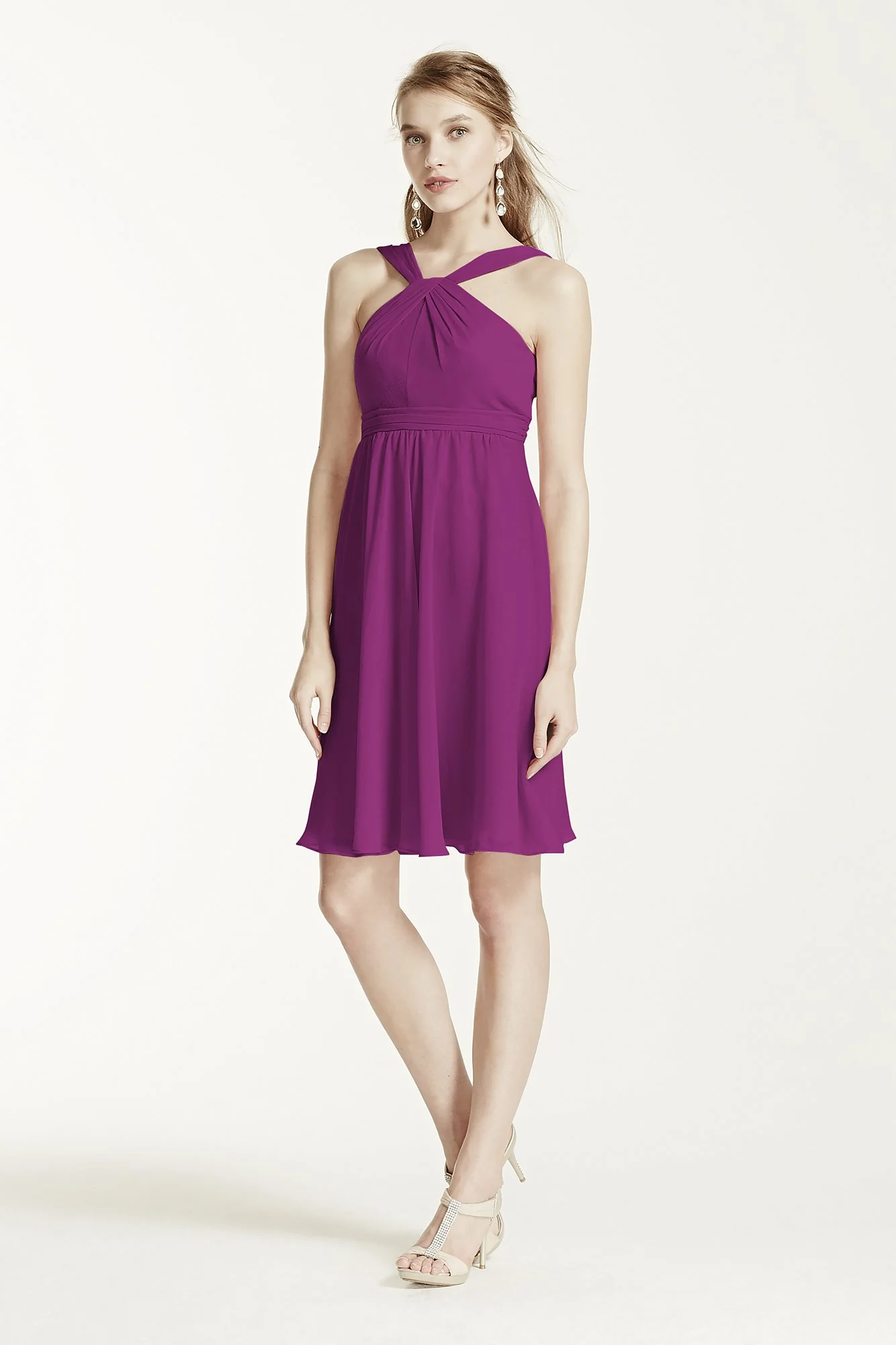 Short Crinkle Chiffon Bridesmaid Dress with Halter - Image 77
