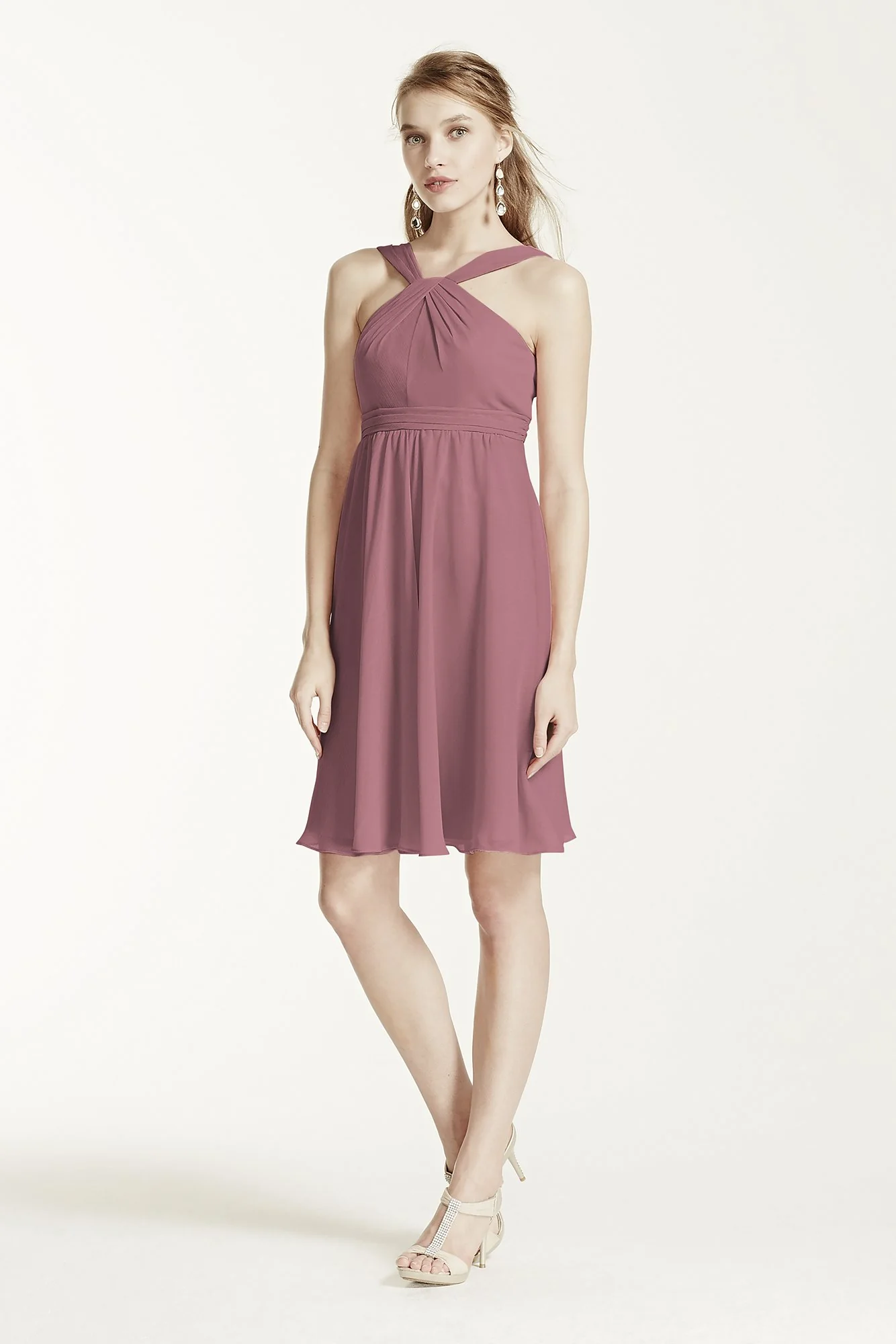 Short Crinkle Chiffon Bridesmaid Dress with Halter - Image 82
