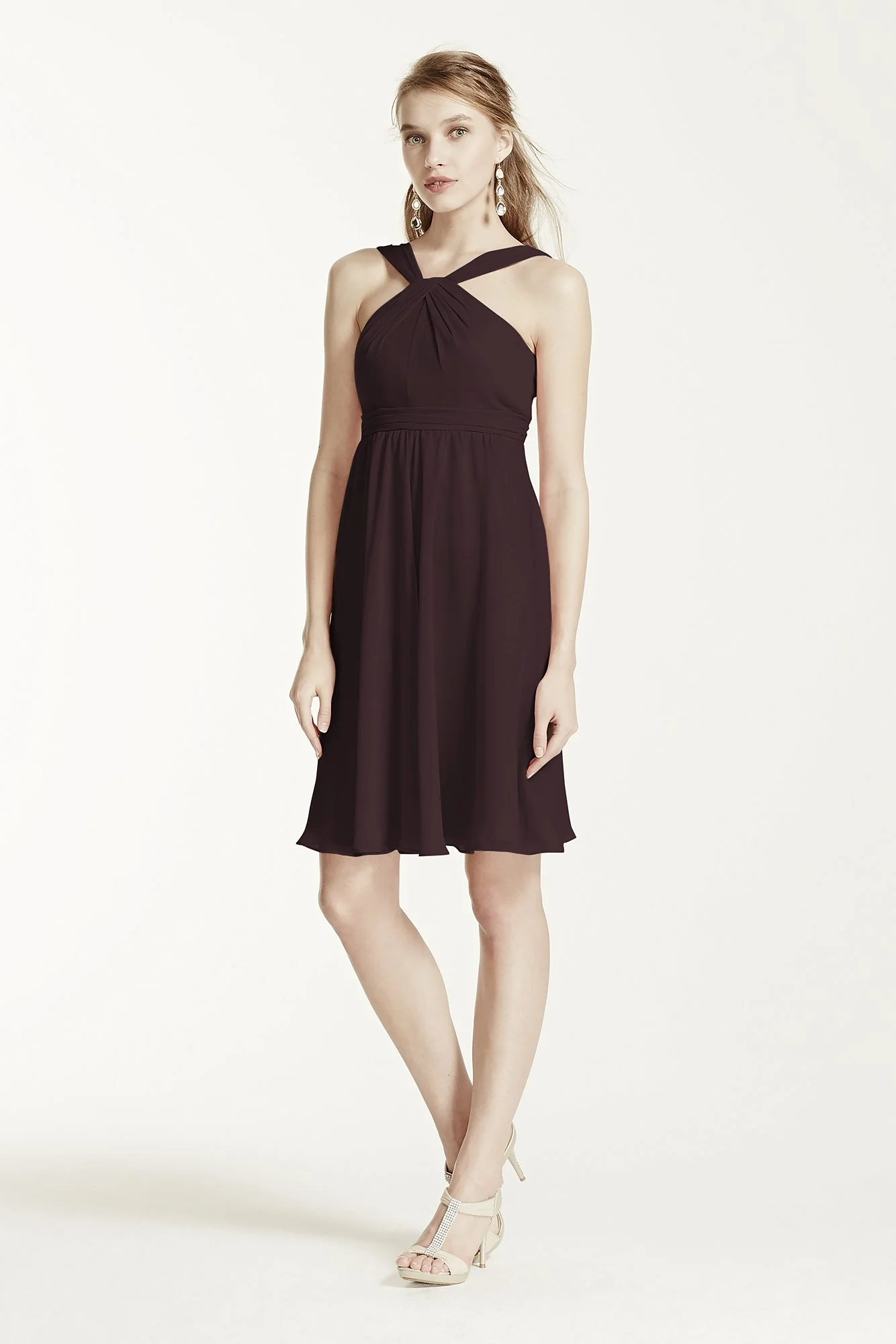 Short Crinkle Chiffon Bridesmaid Dress with Halter - Image 95