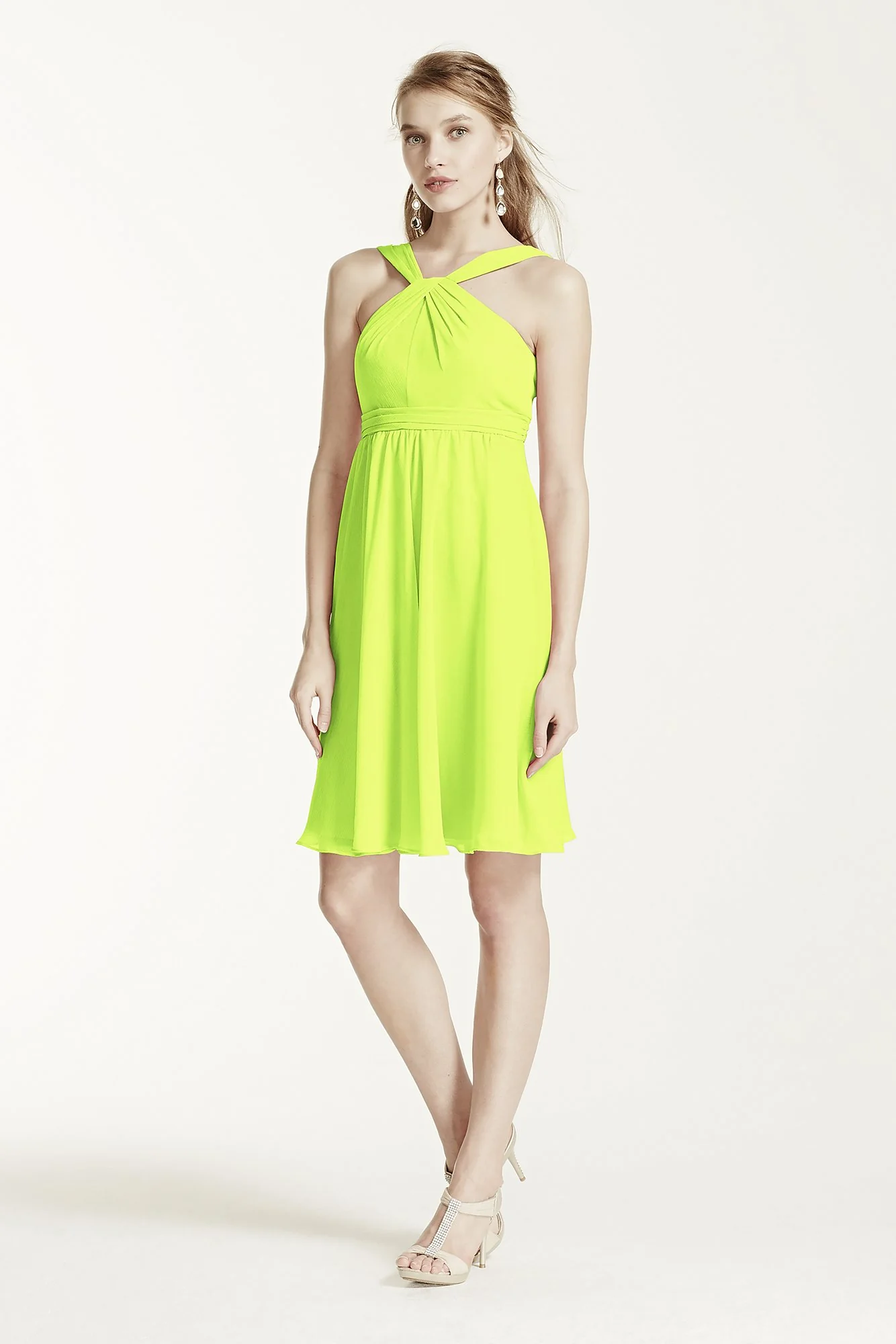 Short Crinkle Chiffon Bridesmaid Dress with Halter - Image 96