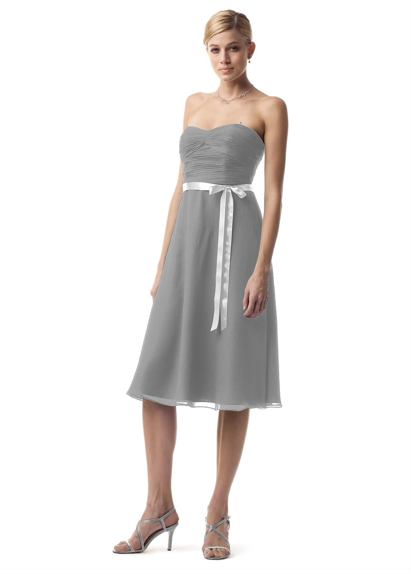 Short Crinkle Chiffon Dress with Tonal Ribbon