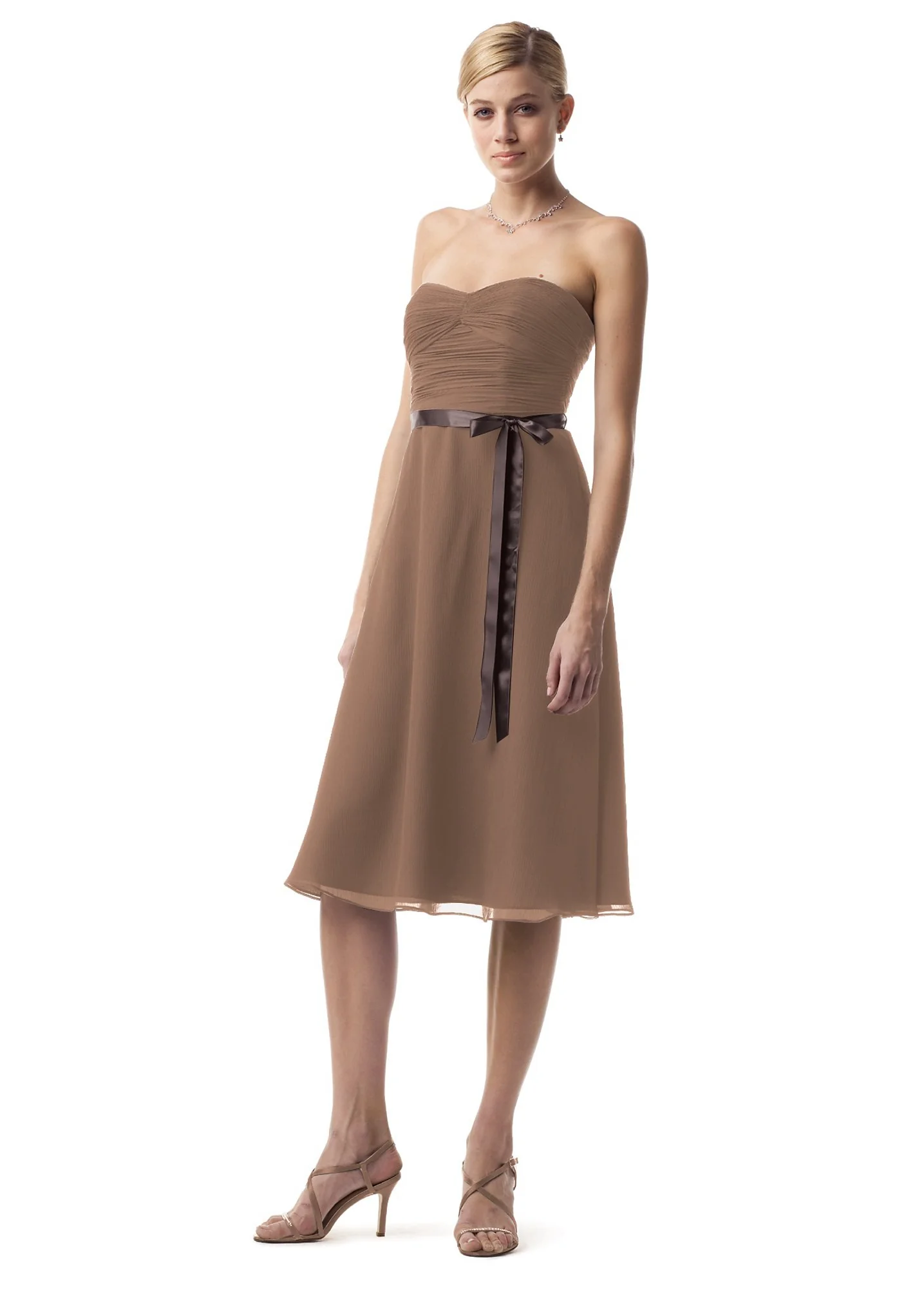 Short Crinkle Chiffon Dress with Tonal Ribbon - Image 2