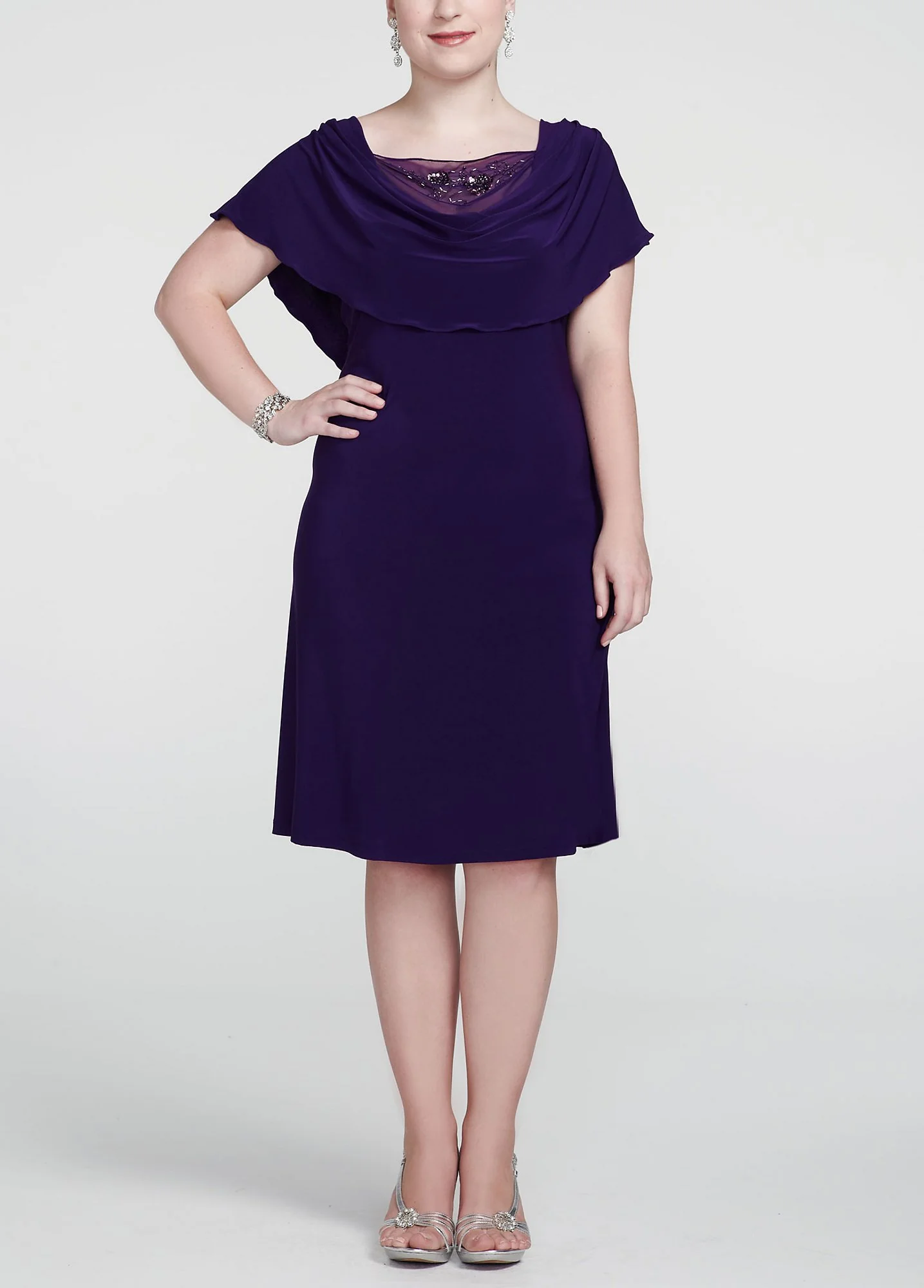 Short Drape Neck Dress With Illusion Bead Insert