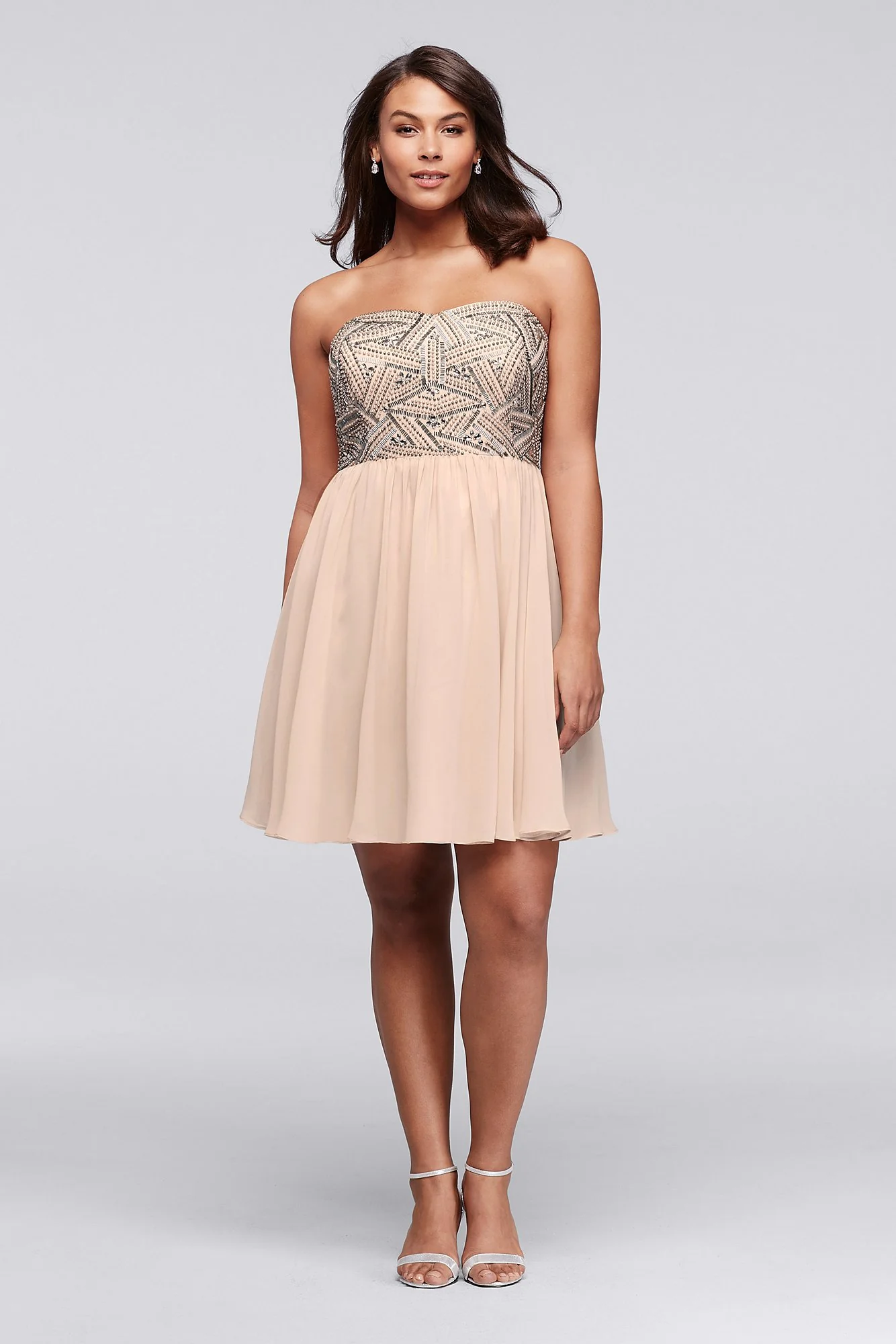 Short Dress with Beaded Bodice and Chiffon Skirt - Image 3