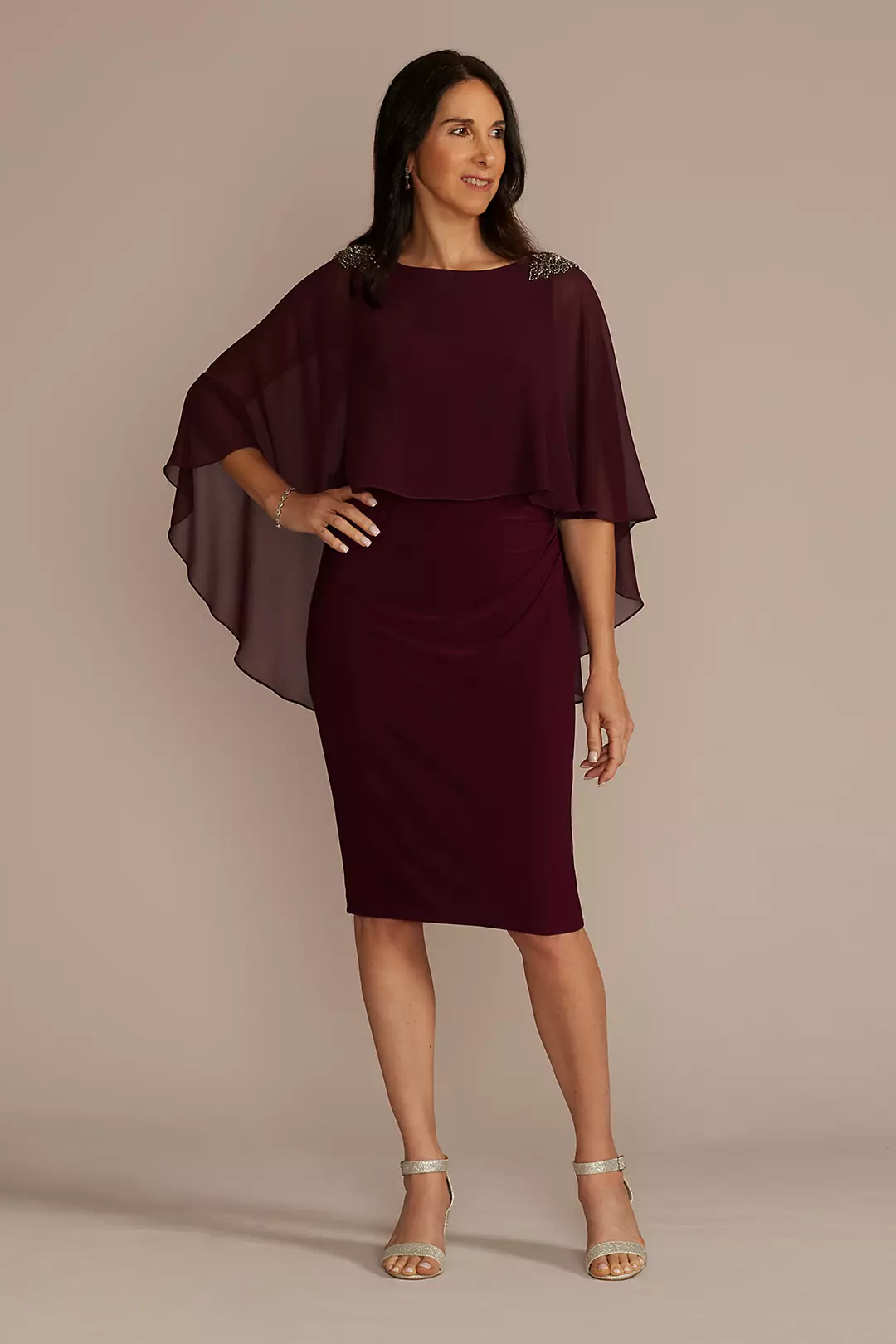 Short Embellished Capelet Sheath Dress - Image 12