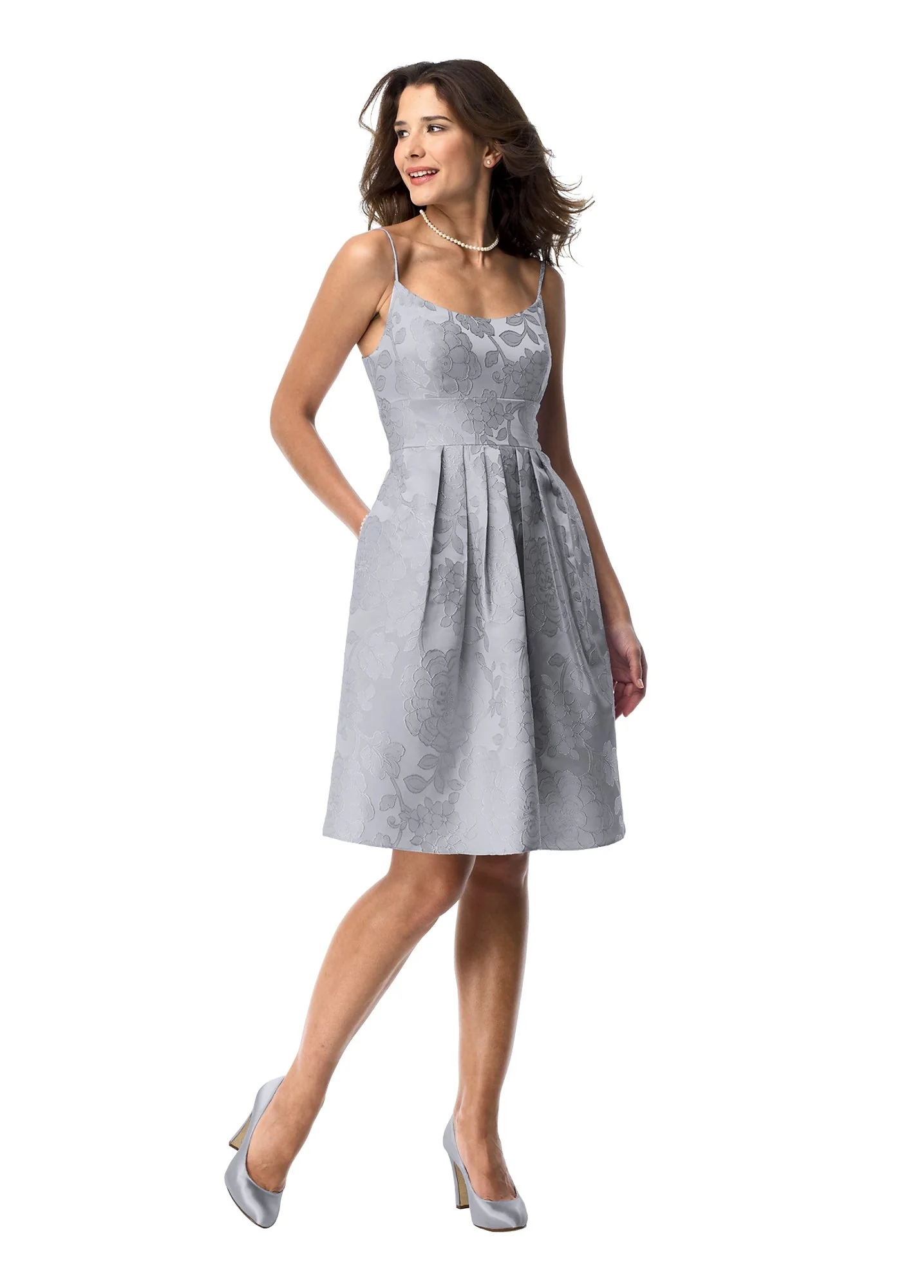 Short Floral Jacquard Dress with Full Skirt - Image 2