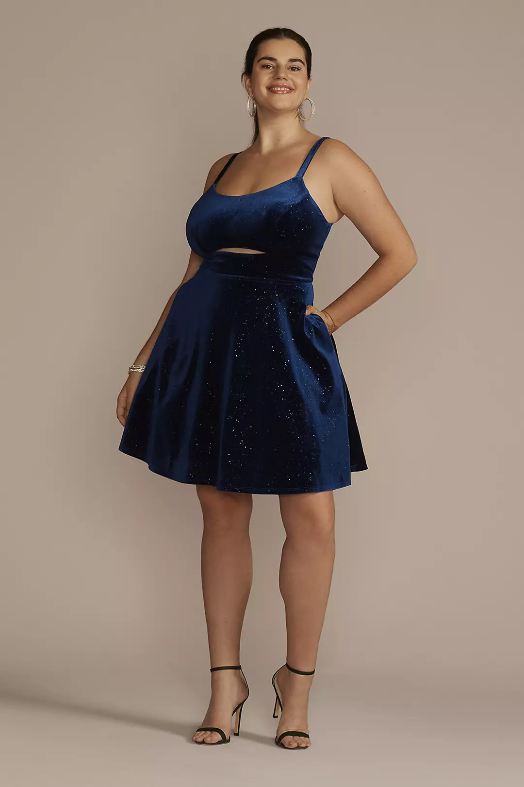 Short Glitter Velvet Skater Cutout Dress - Image 28