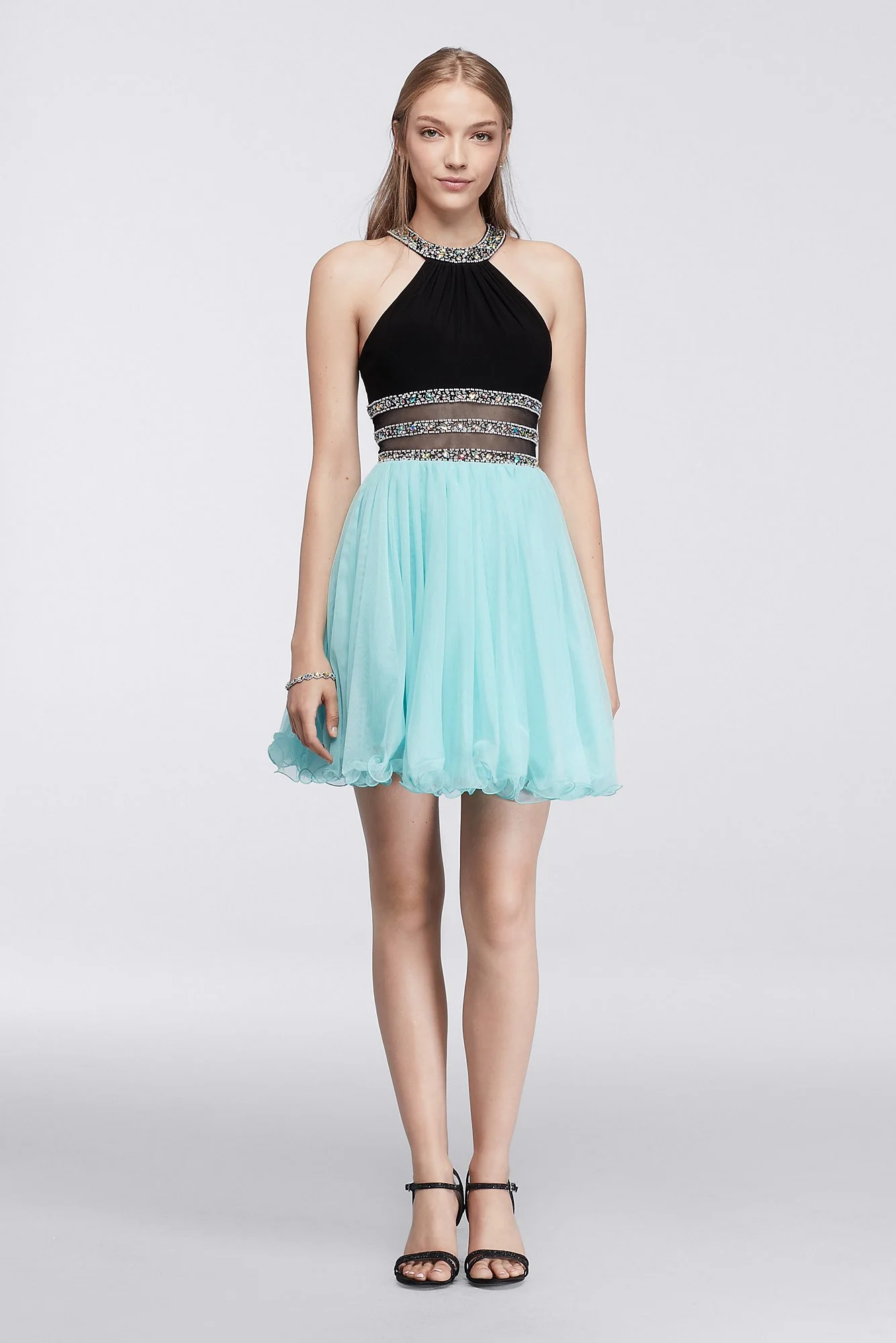 Short Halter Homecoming Dress with Crystal Banding - Image 2