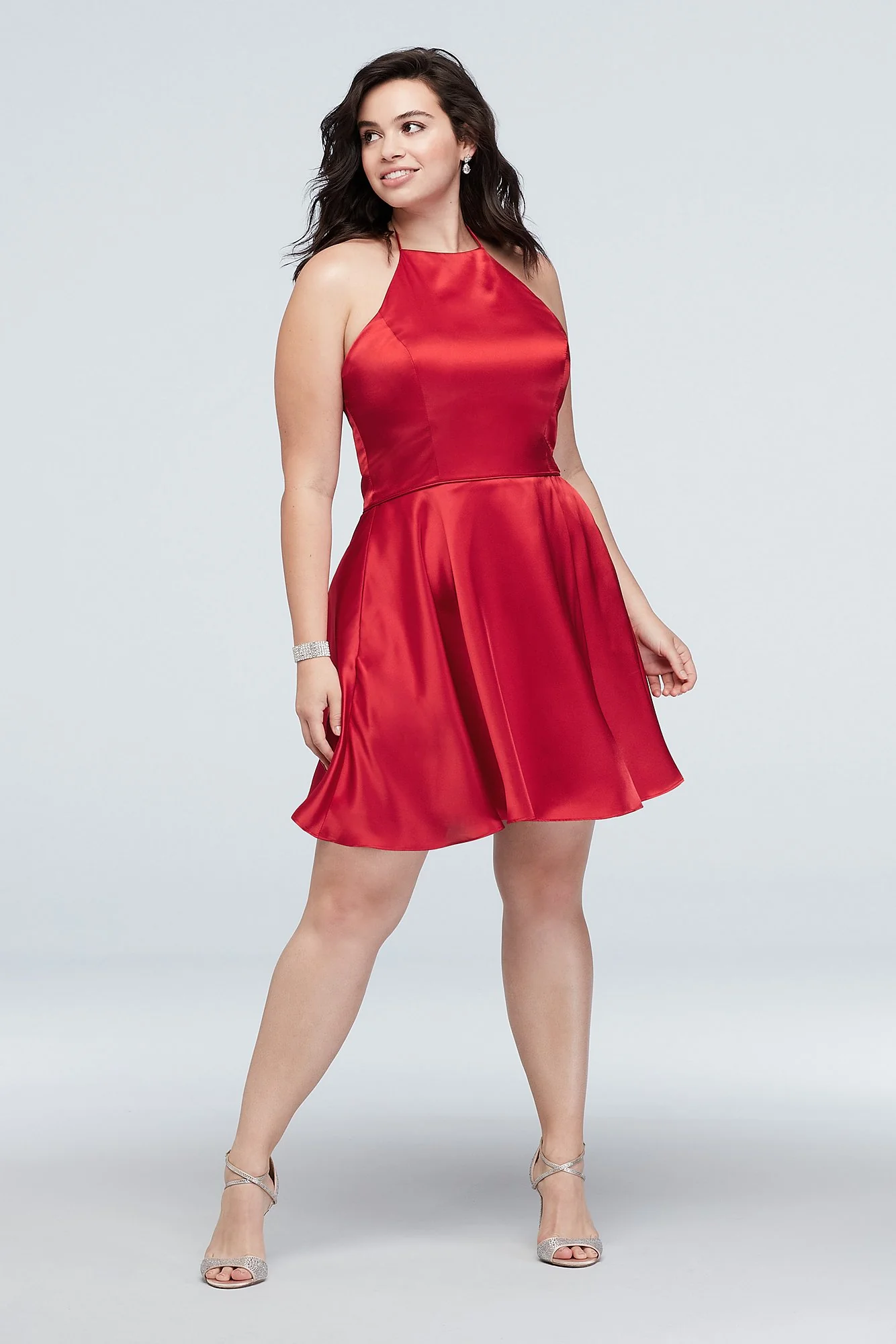 Short High-Neck Satin Dress with Lace-up Back - Image 4