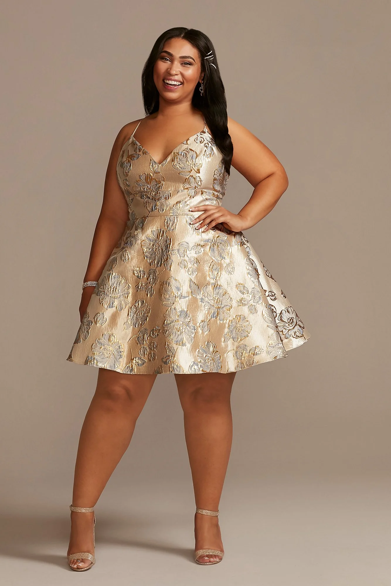 Short Jacquard Floral A-Line Dress - Image 3
