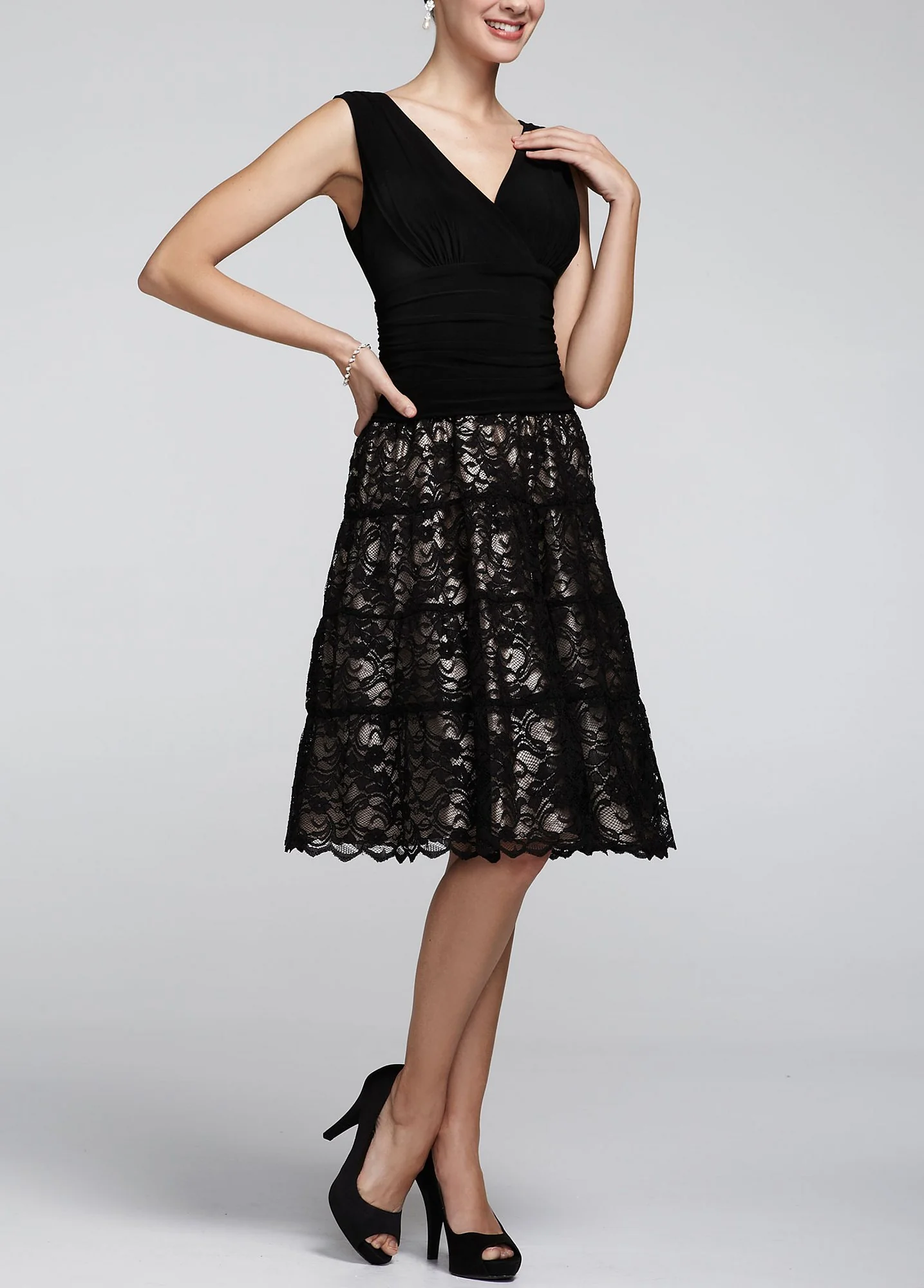 Short Jersey Dress with Full Lace Skirt
