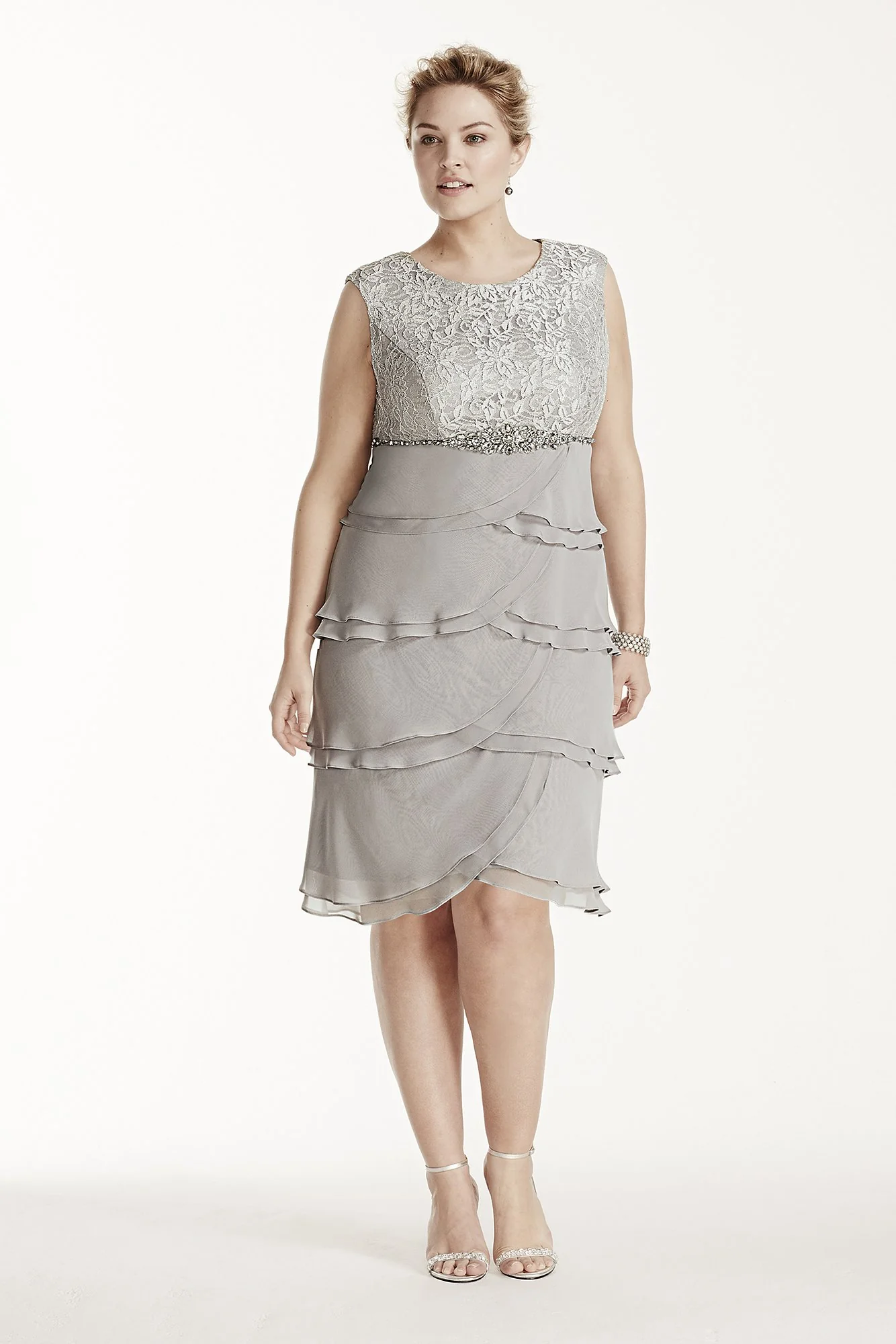 Short Lace and Chiffon Tiered Dress - Image 3