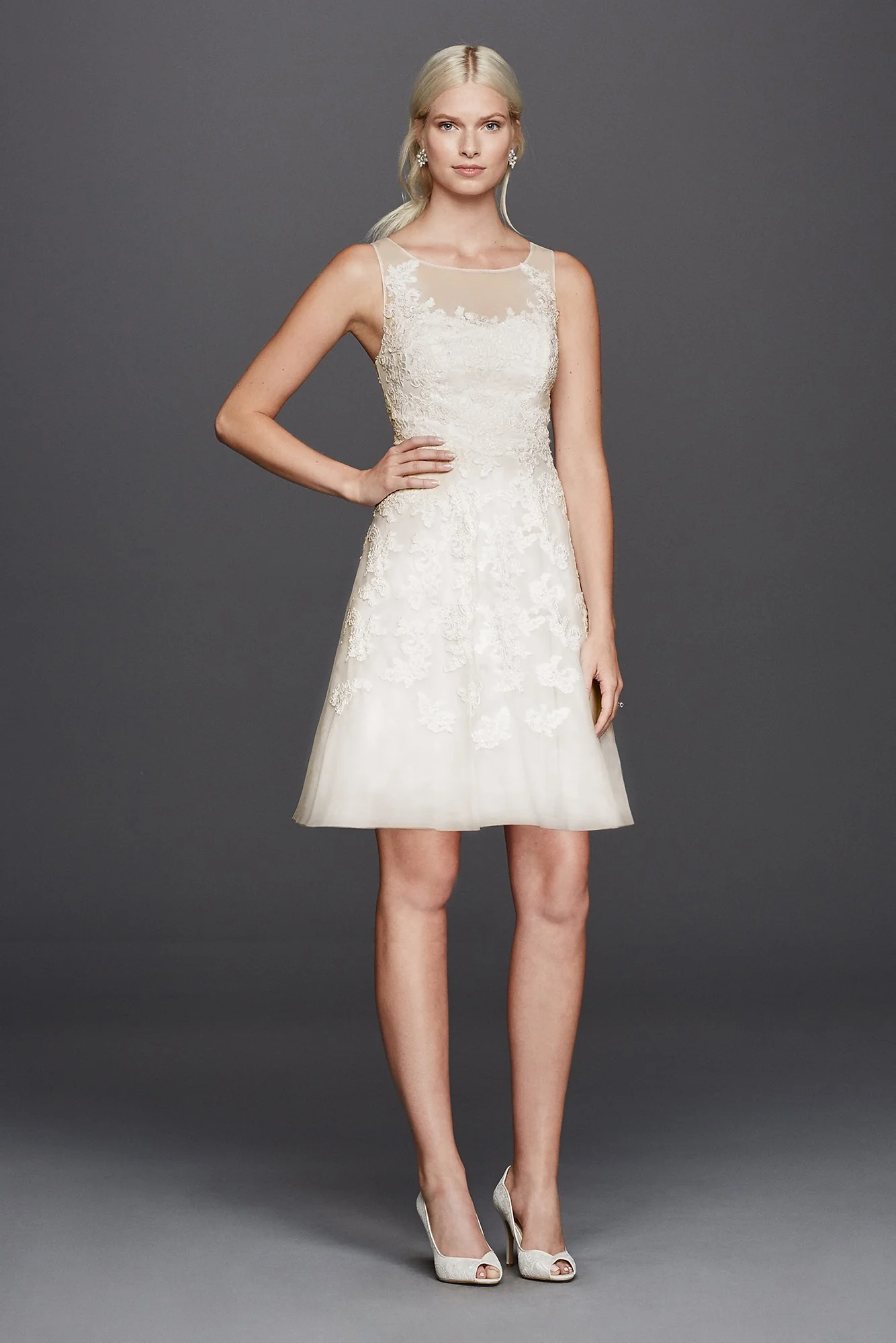 Short Lace and Tulle Dress with Illusion Bodice
