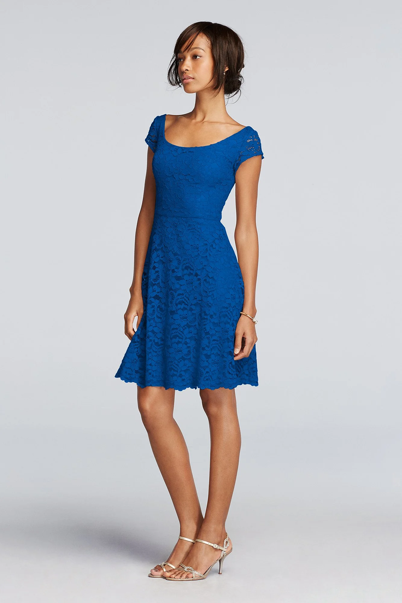 Short Lace Bridesmaid Dress with Cap Sleeves - Image 20