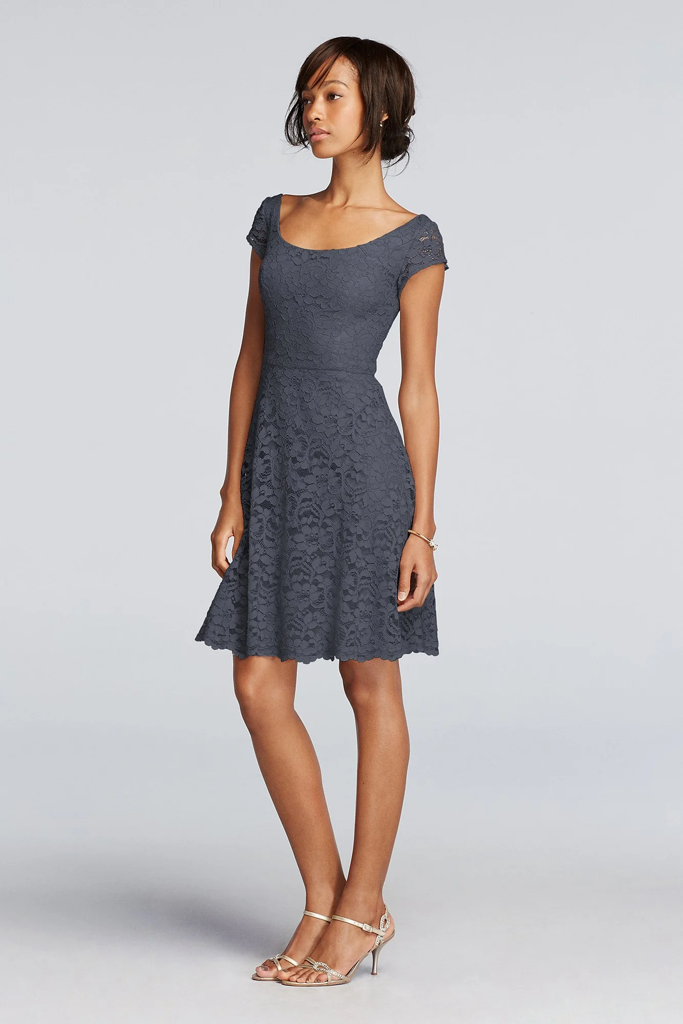 Short Lace Bridesmaid Dress with Cap Sleeves - Image 23