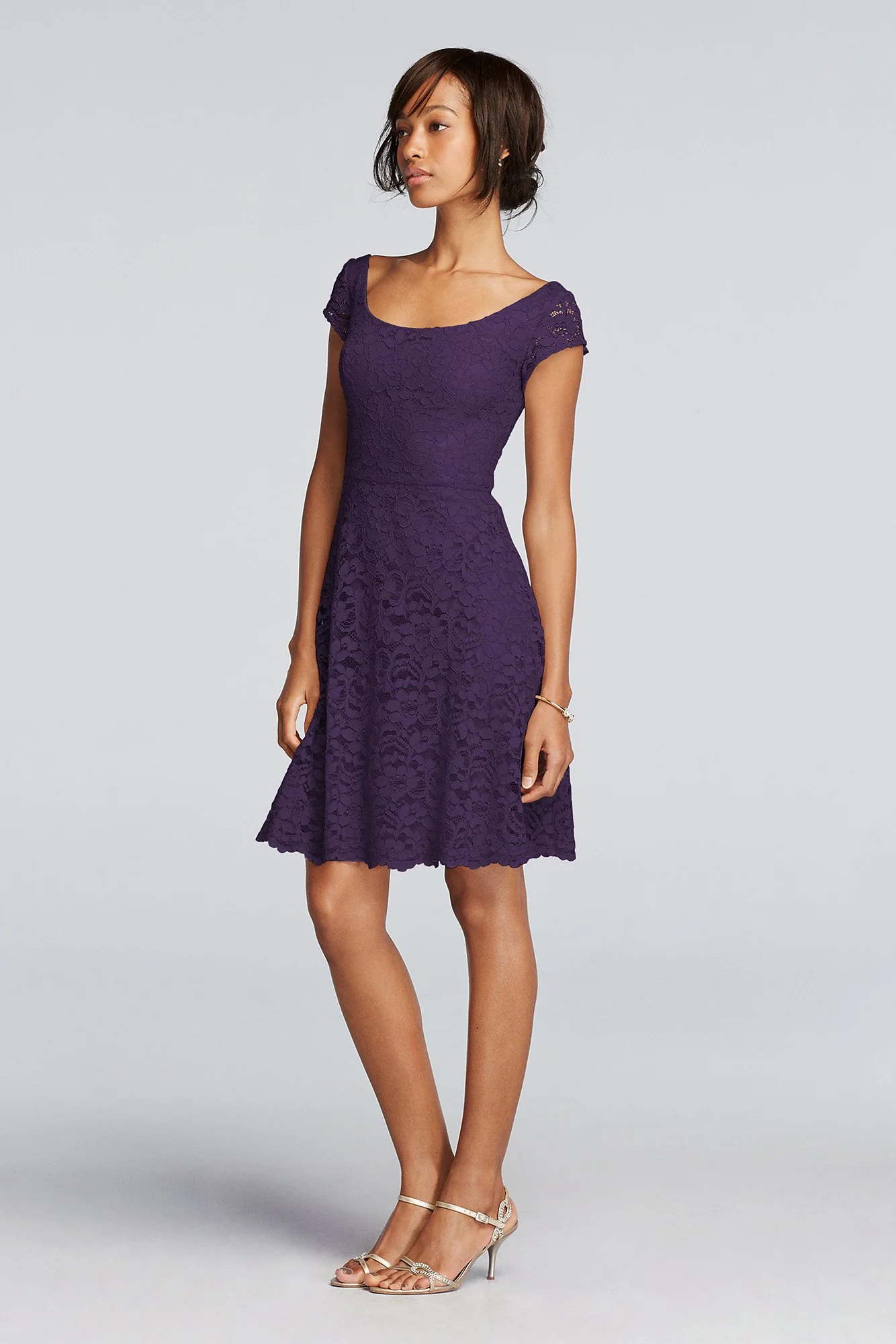 Short Lace Bridesmaid Dress with Cap Sleeves - Image 24